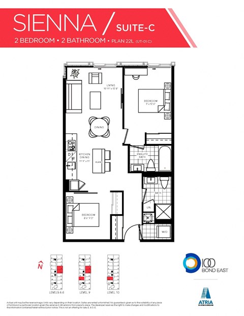 Floor plan for 2 beds, 2 baths, 720 sqft