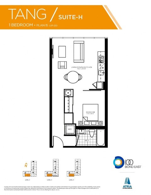 Floor plan for 1 bed, 1 bath, 660 sqft