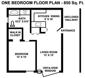 Sterling Heights apartment for rent - a floor plan of a one bedroom floor plan with a bathroom and a living room