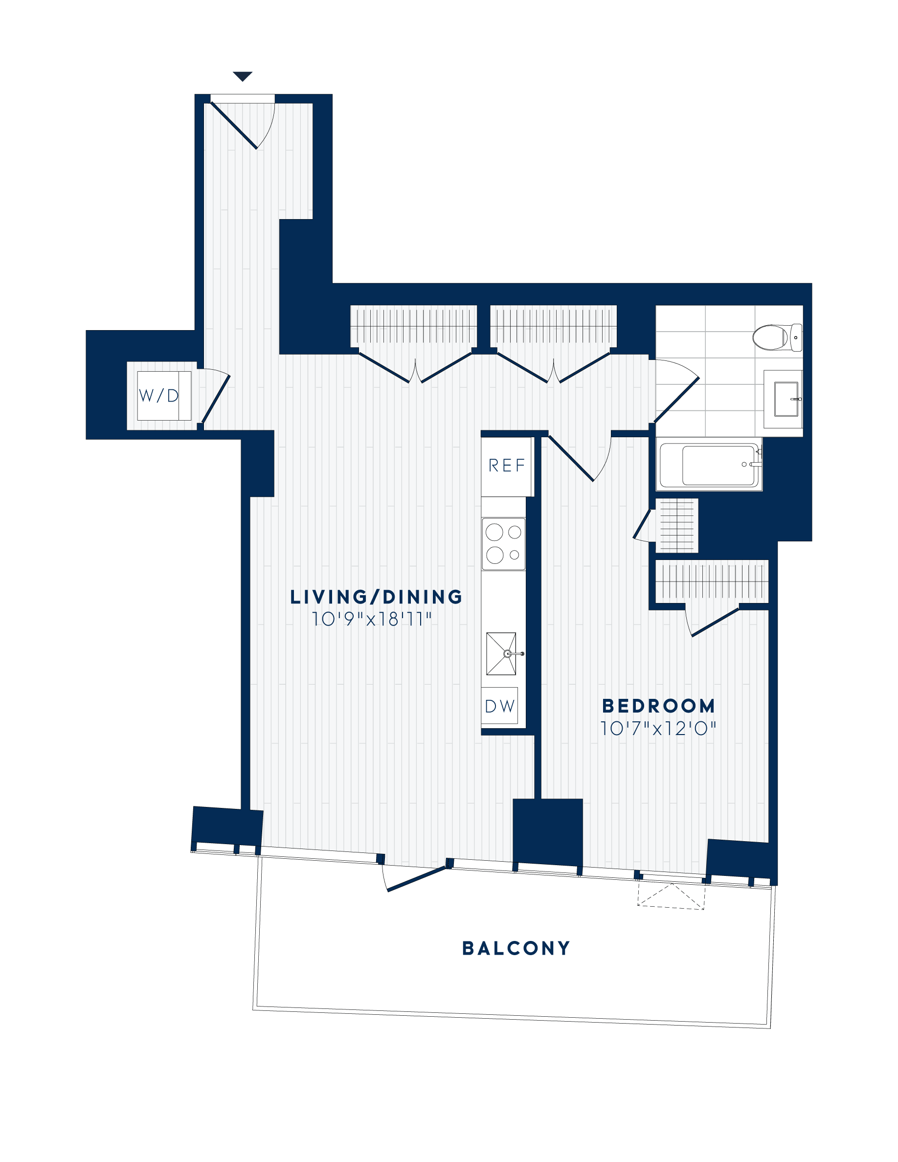 Floor plan for 1 bed, 1 bath, 749 sqft