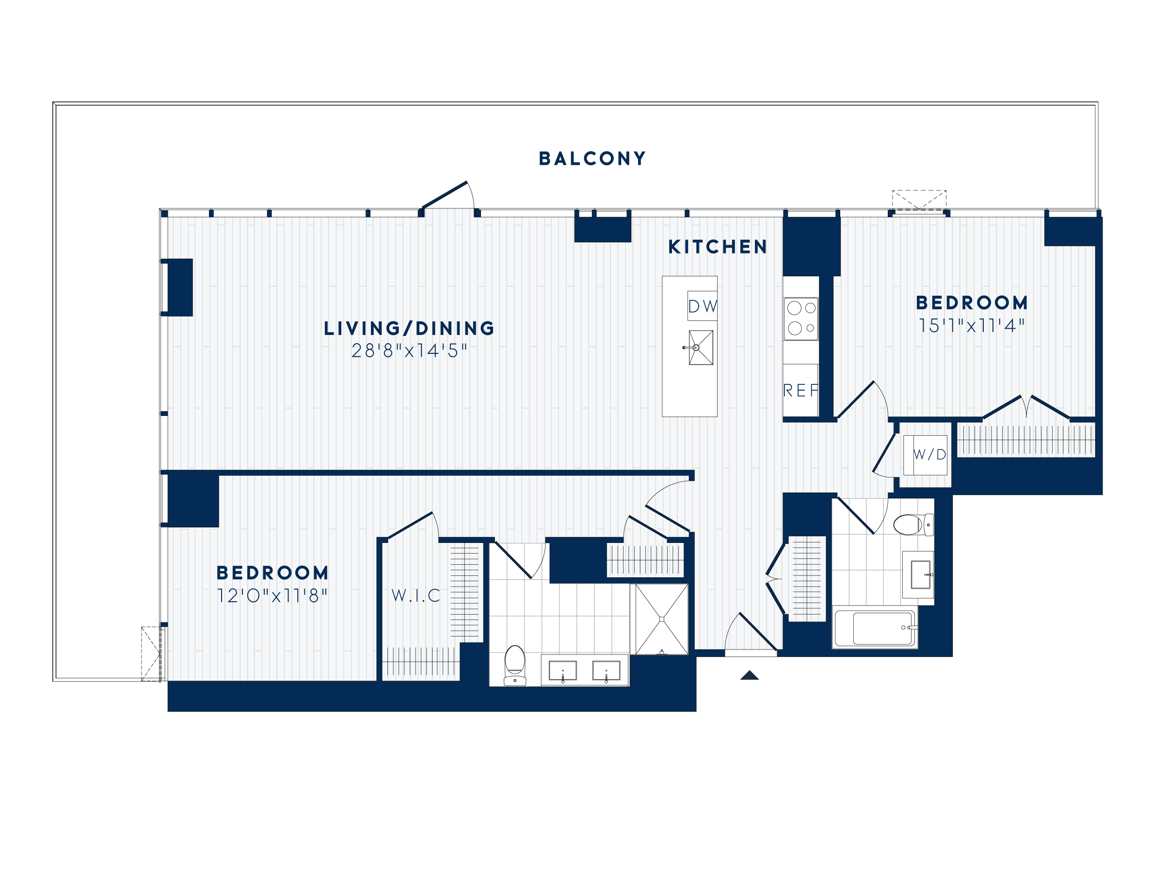 Floor plan for 2 beds, 1 bath, 1239 sqft