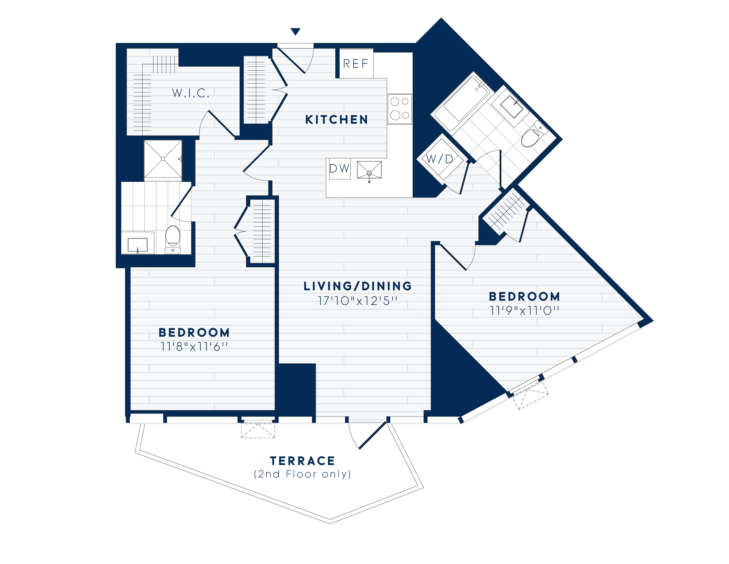 Floor plan for 2 beds, 2 baths, 1065 sqft