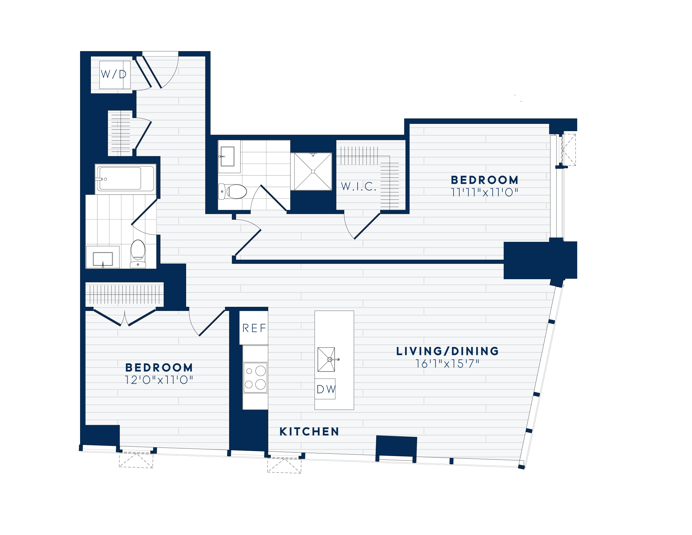 Floor plan for 2 beds, 2 baths, 1091 sqft