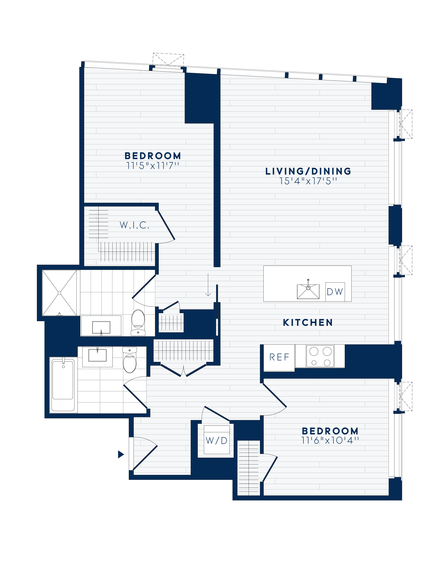 Floor plan for 2 beds, 2 baths, 1091 sqft