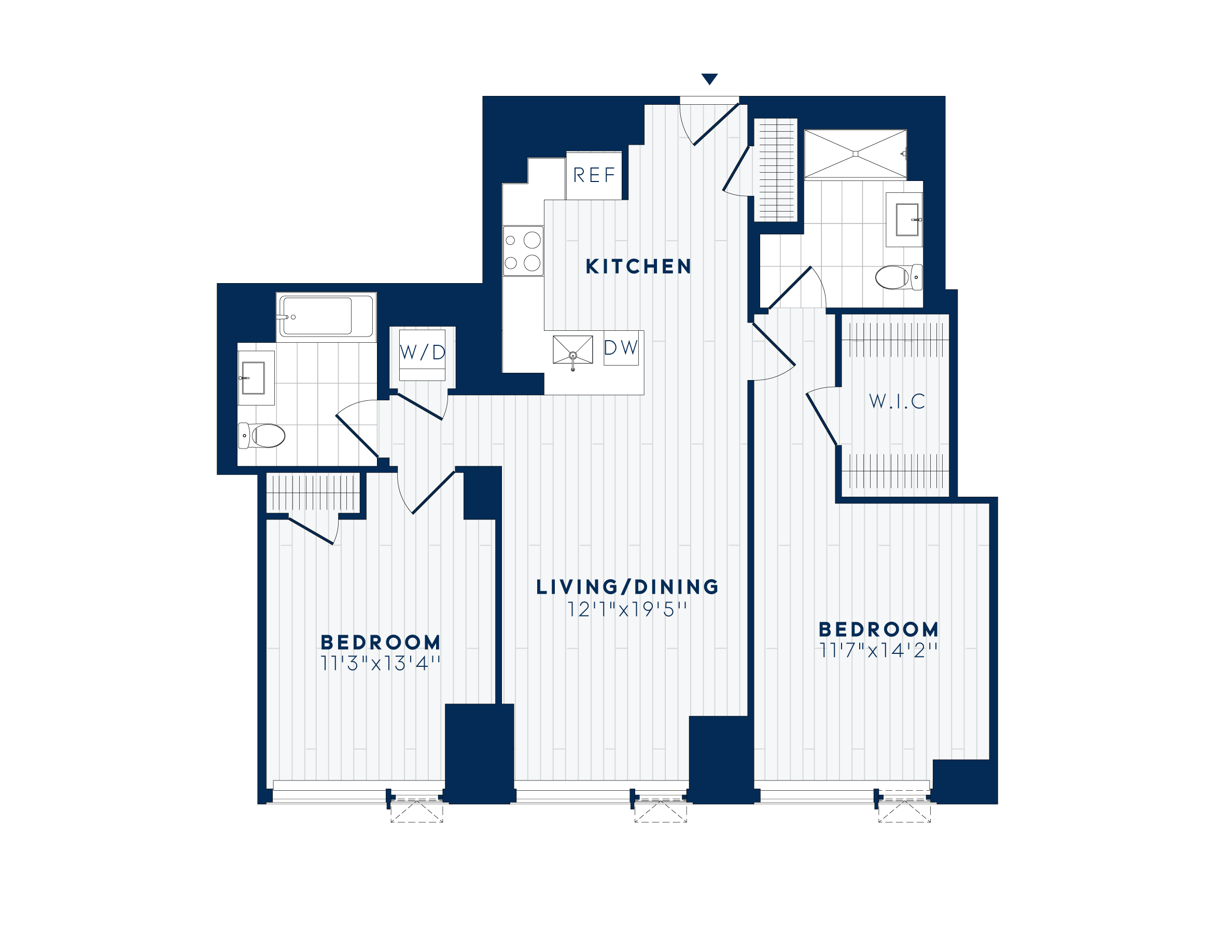 Floor plan for 2 beds, 2 baths, 1091 sqft