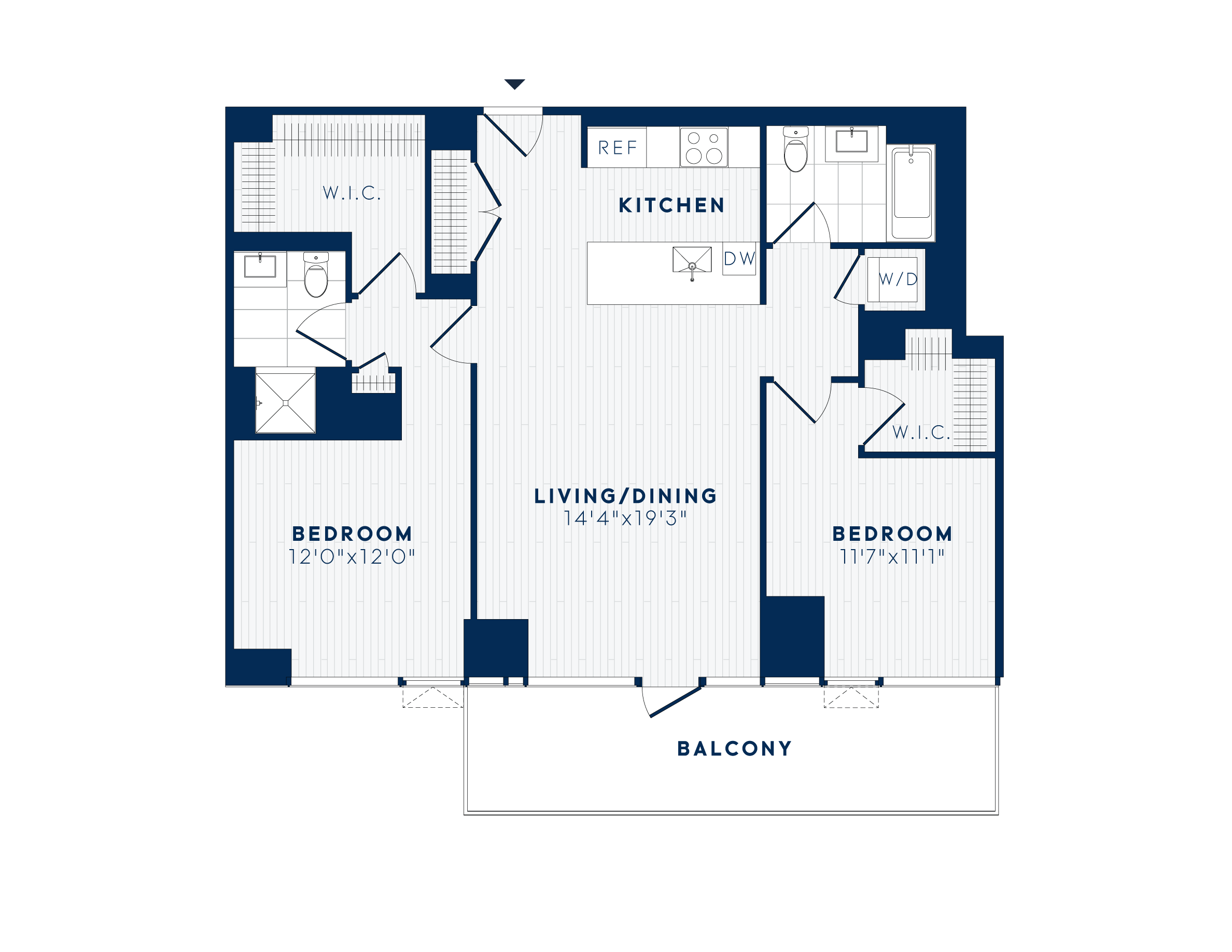 Floor plan for 2 beds, 2 baths, 1126 sqft