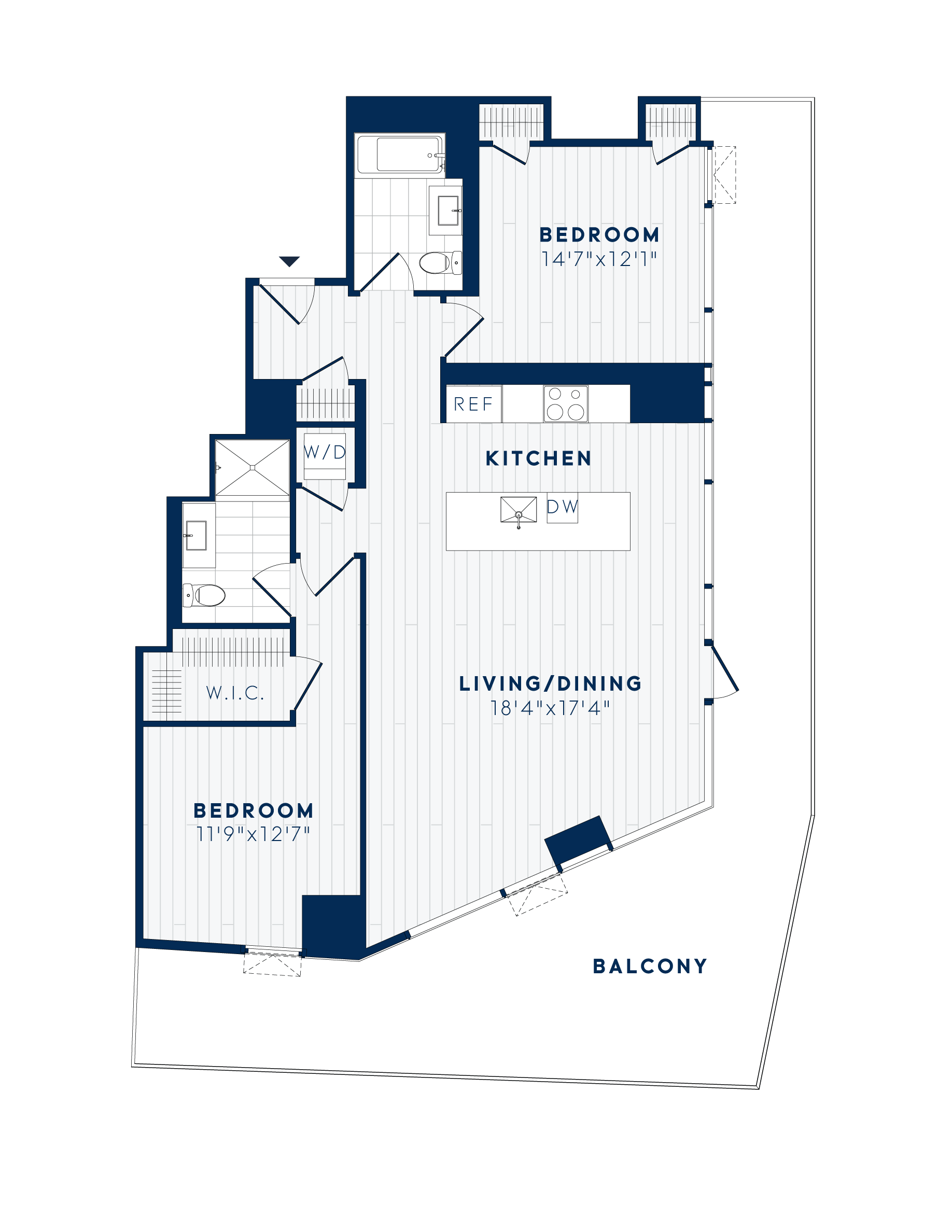 Floor plan for 2 beds, 2 baths, 1193 sqft