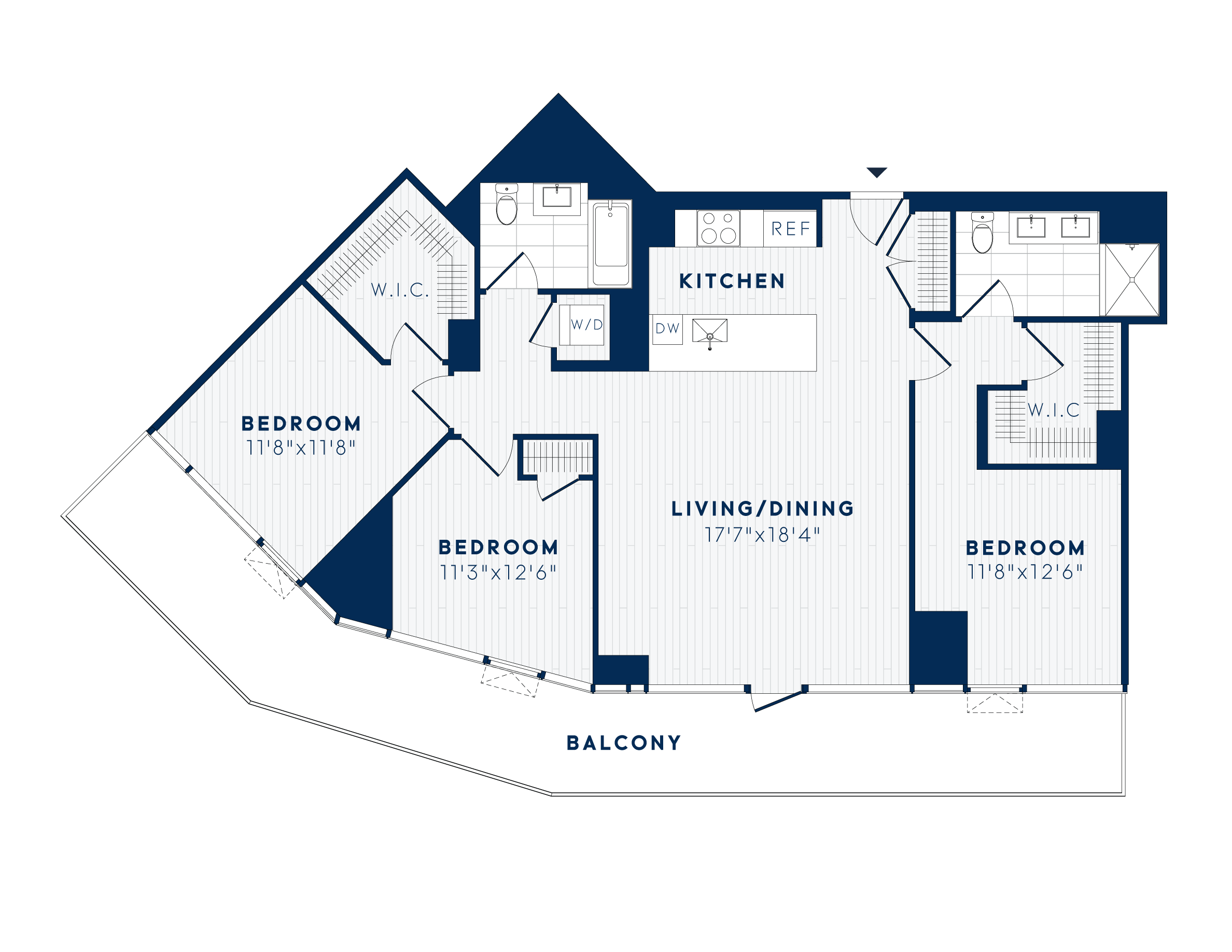Floor plan for 3 beds, 2 baths, 1362 sqft