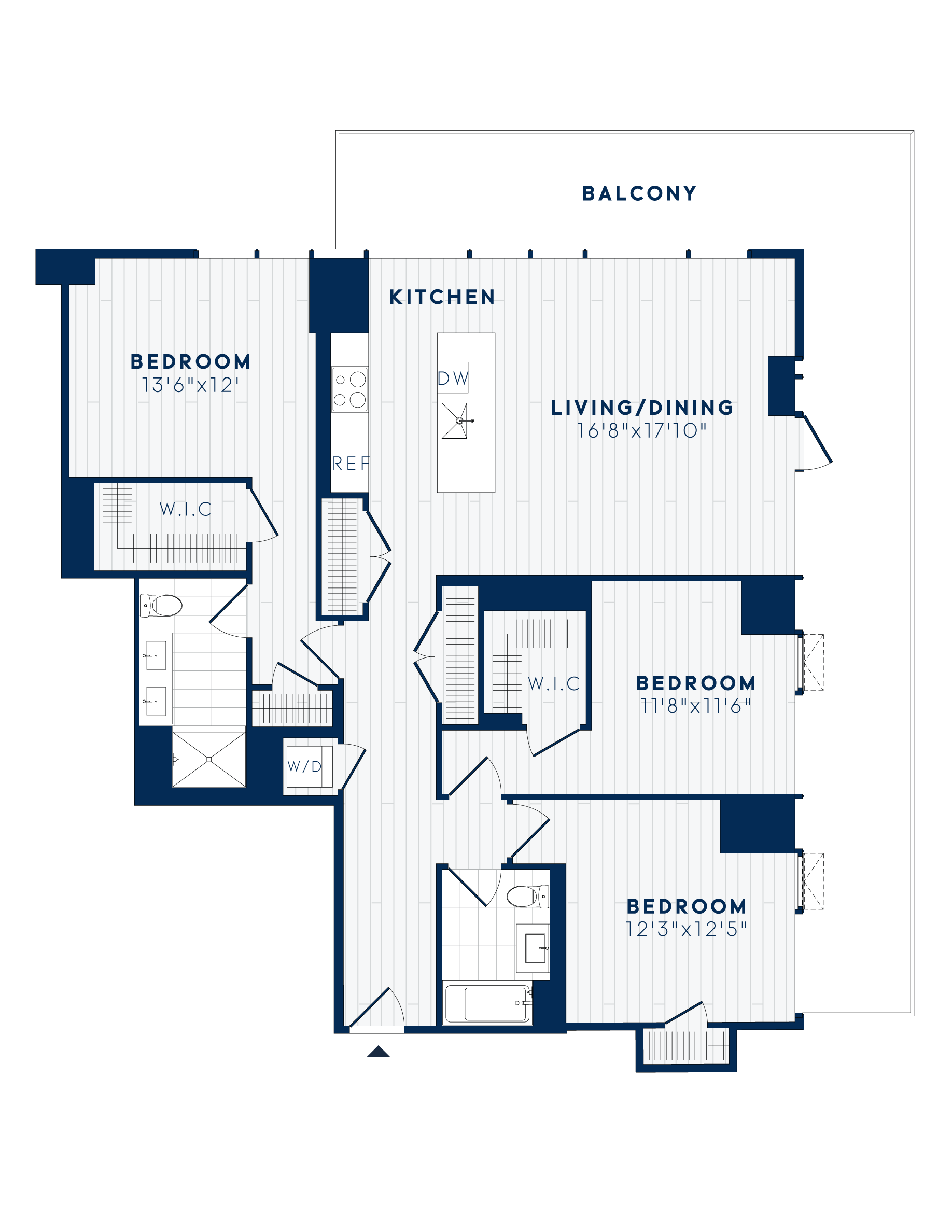 Floor plan for 3 beds, 2 baths, 1513 sqft