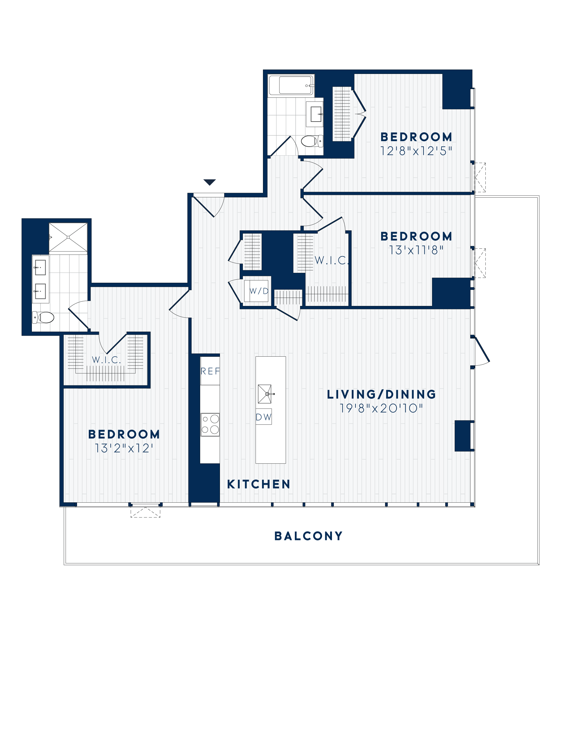 Floor plan for 3 beds, 2 baths, 1673 sqft
