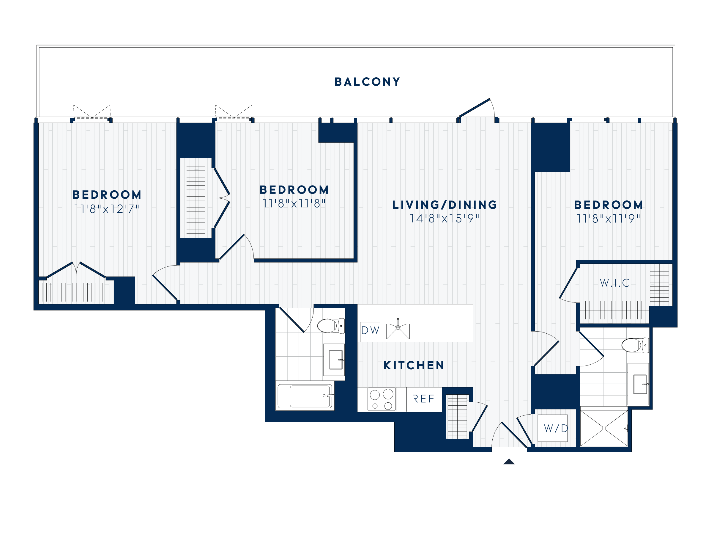 Floor plan for 3 beds, 2 baths, 1243 sqft