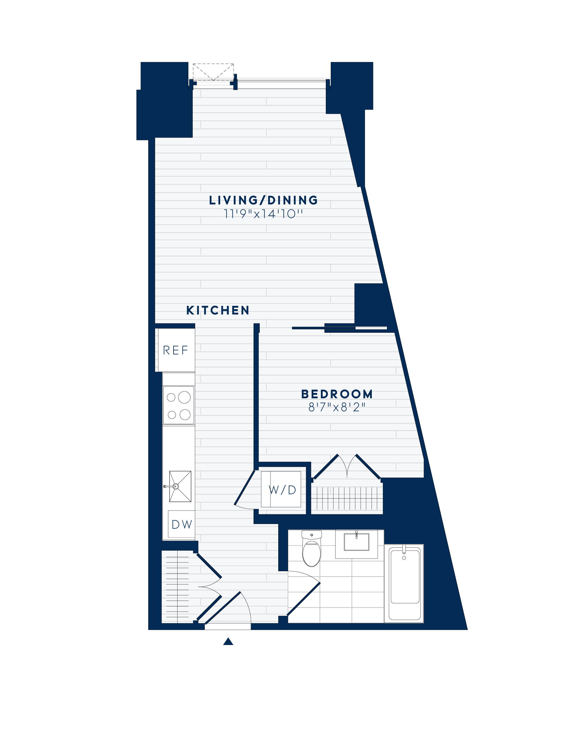 Floor plan for 1 bed, 1 bath, 616 sqft