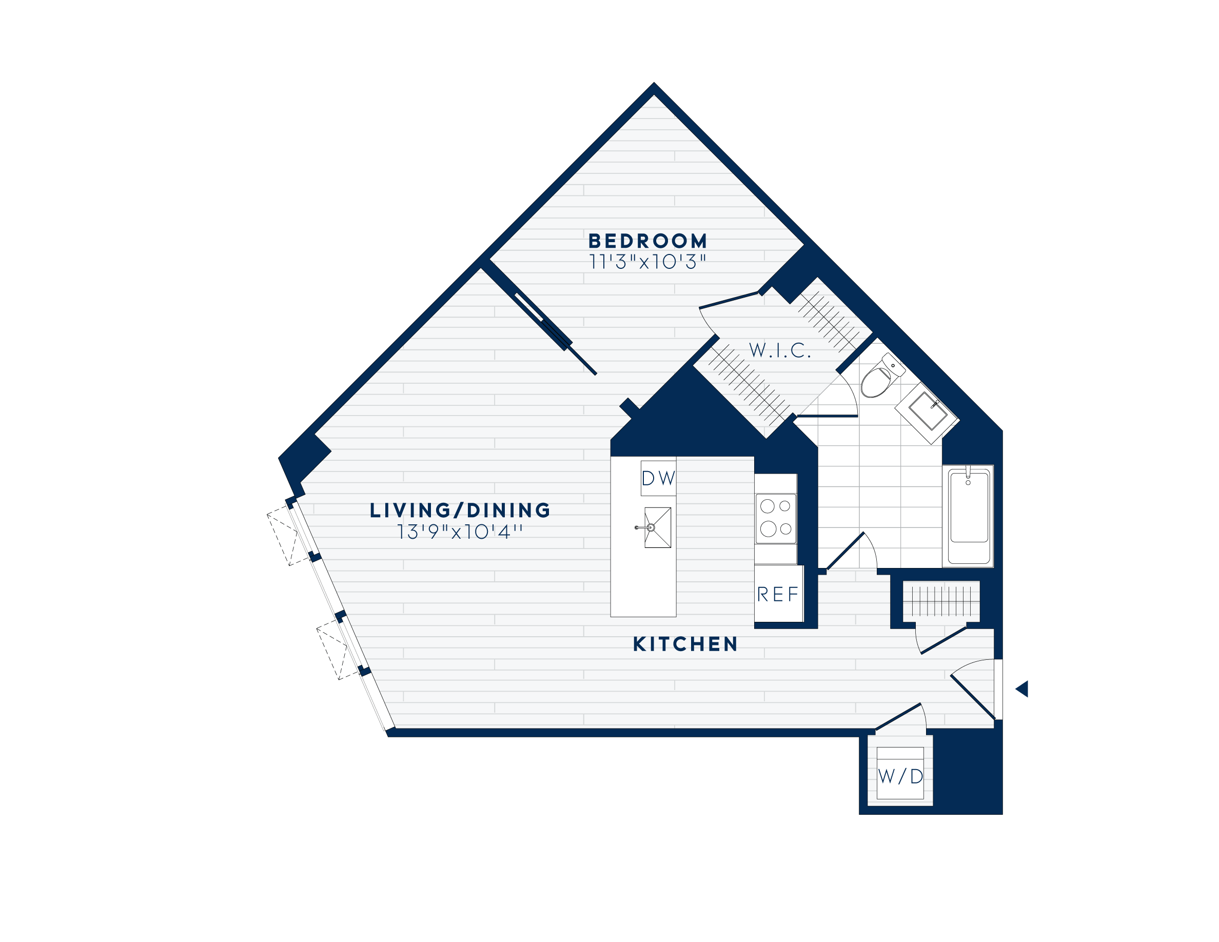 Floor plan for 1 bed, 1 bath, 797 sqft