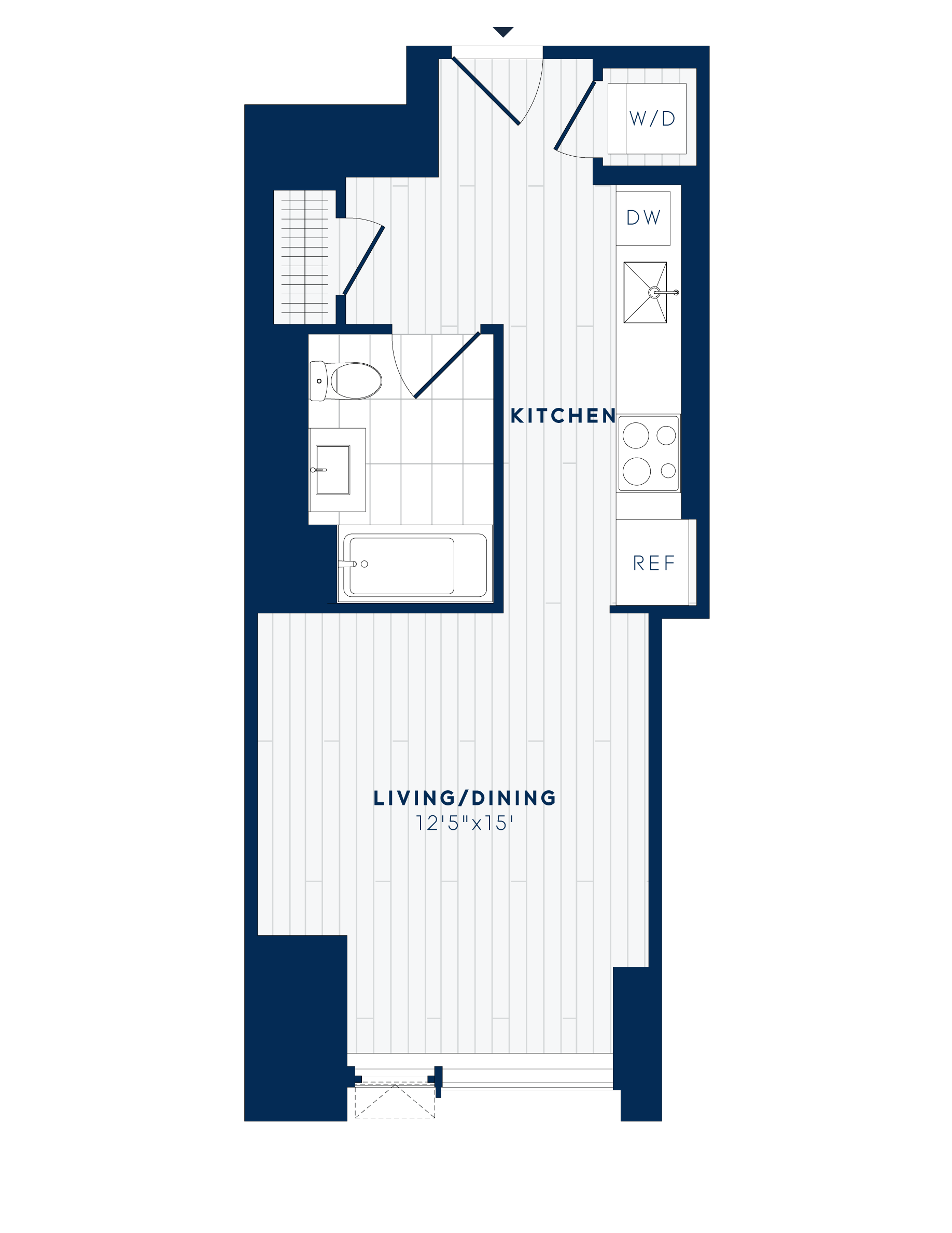 Floor plan for studio, 1 bath, 434 sqft