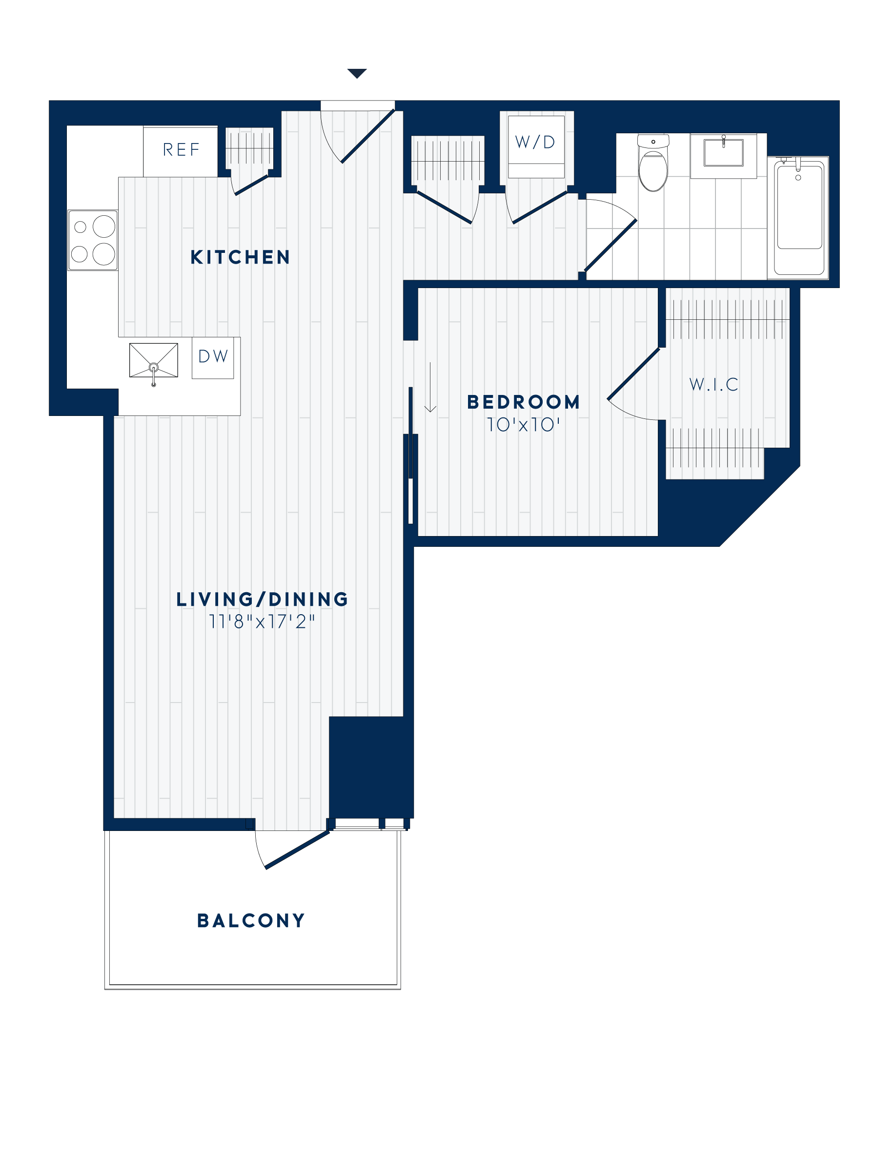 Floor plan for 1 bed, 1 bath, 663 sqft