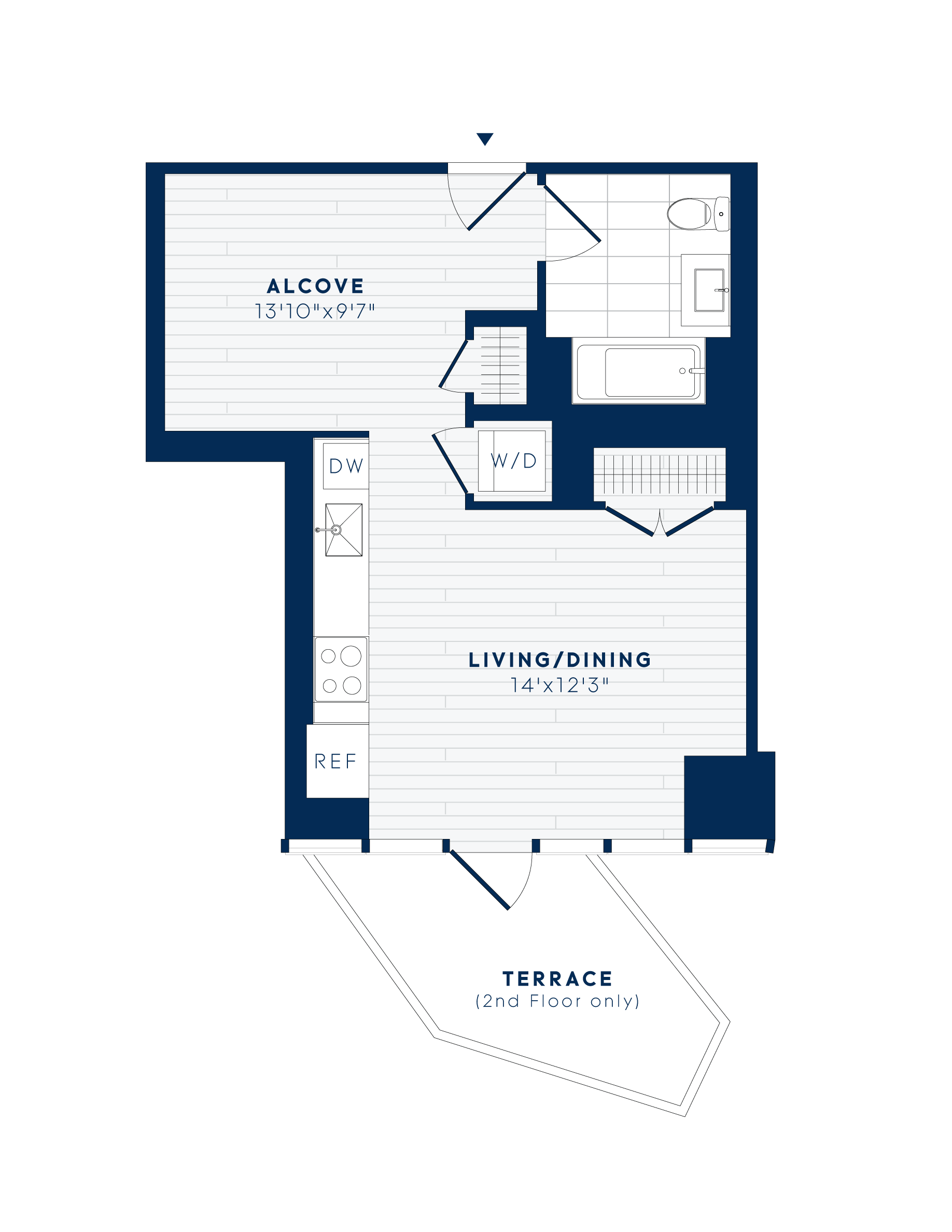 Floor plan for studio, 1 bath, 498 sqft