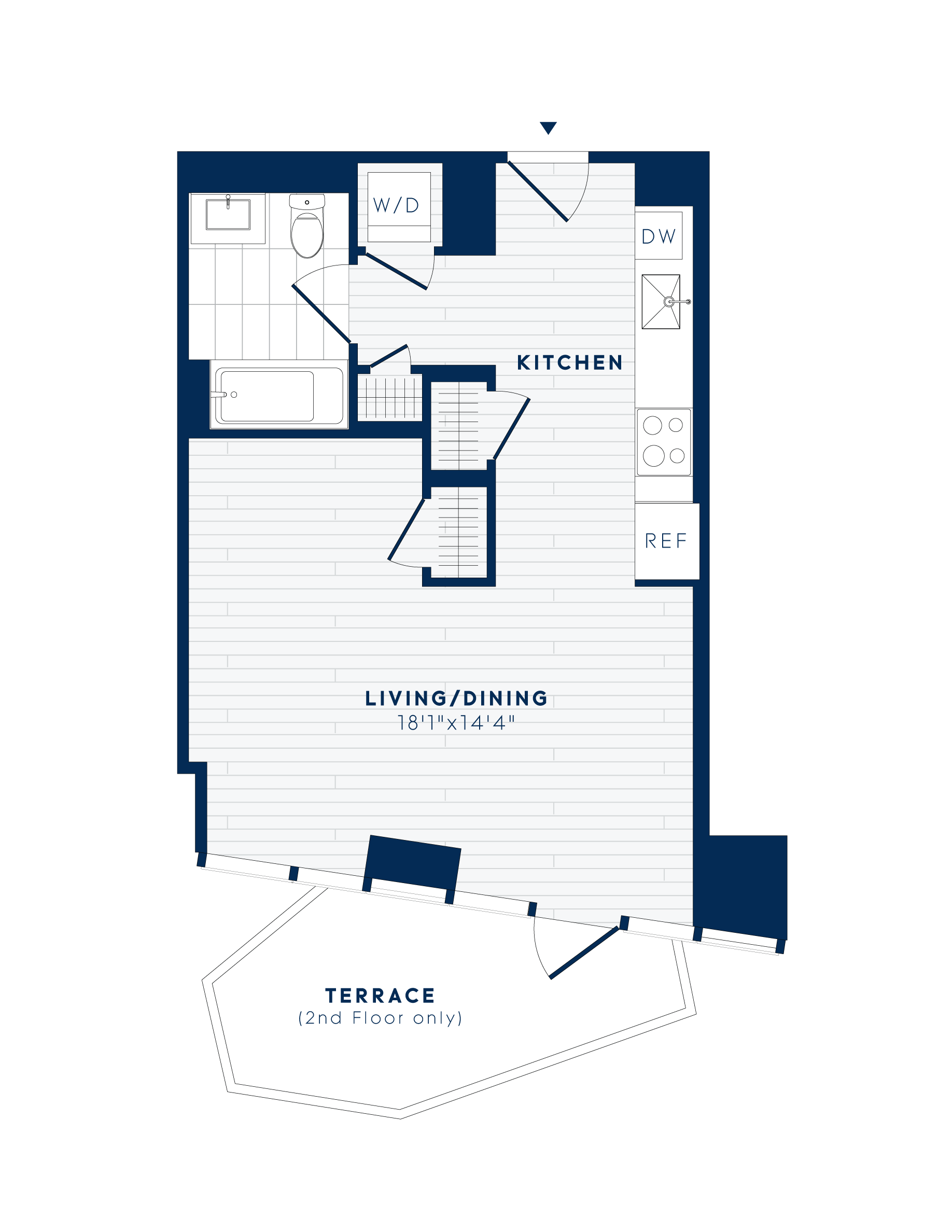 Floor plan for studio, 1 bath, 504 sqft