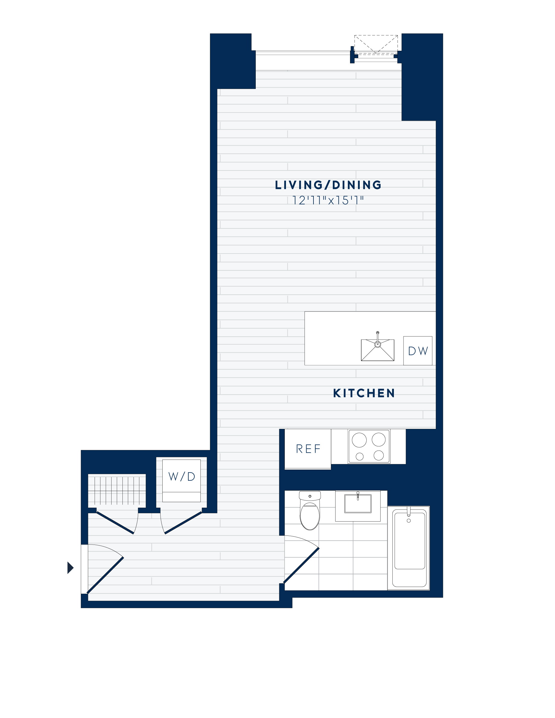 Floor plan for studio, 1 bath, 510 sqft