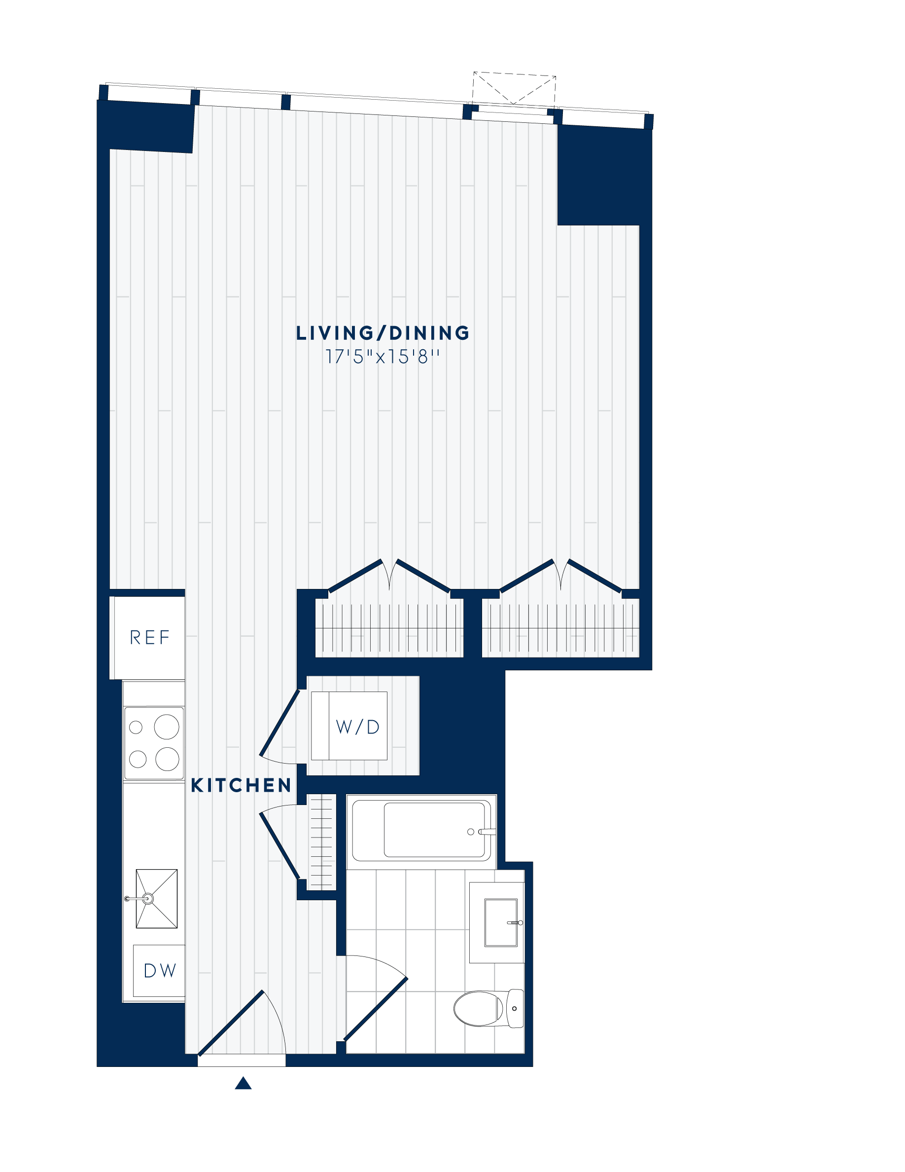 Floor plan for studio, 1 bath, 526 sqft