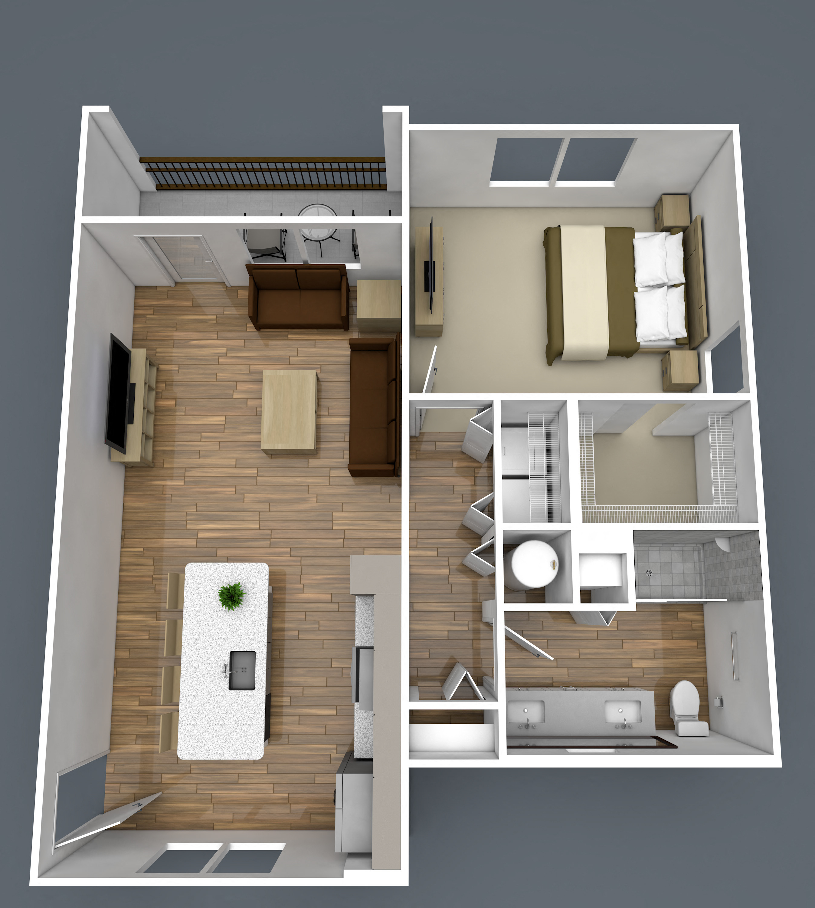 Floor plan for 1 bed, 1 bath, 775 sqft