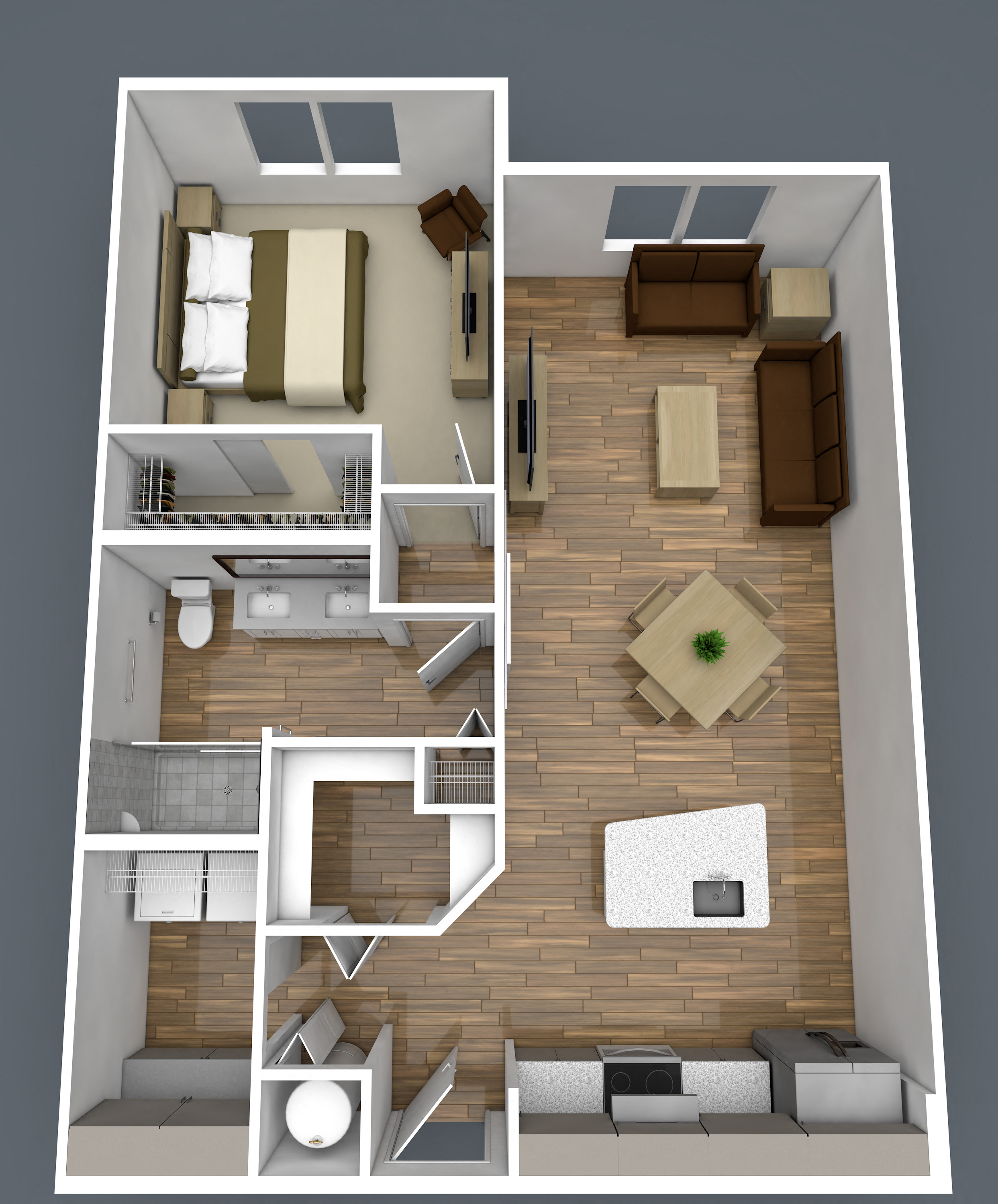 Floor plan for 1 bed, 1 bath, 825 sqft