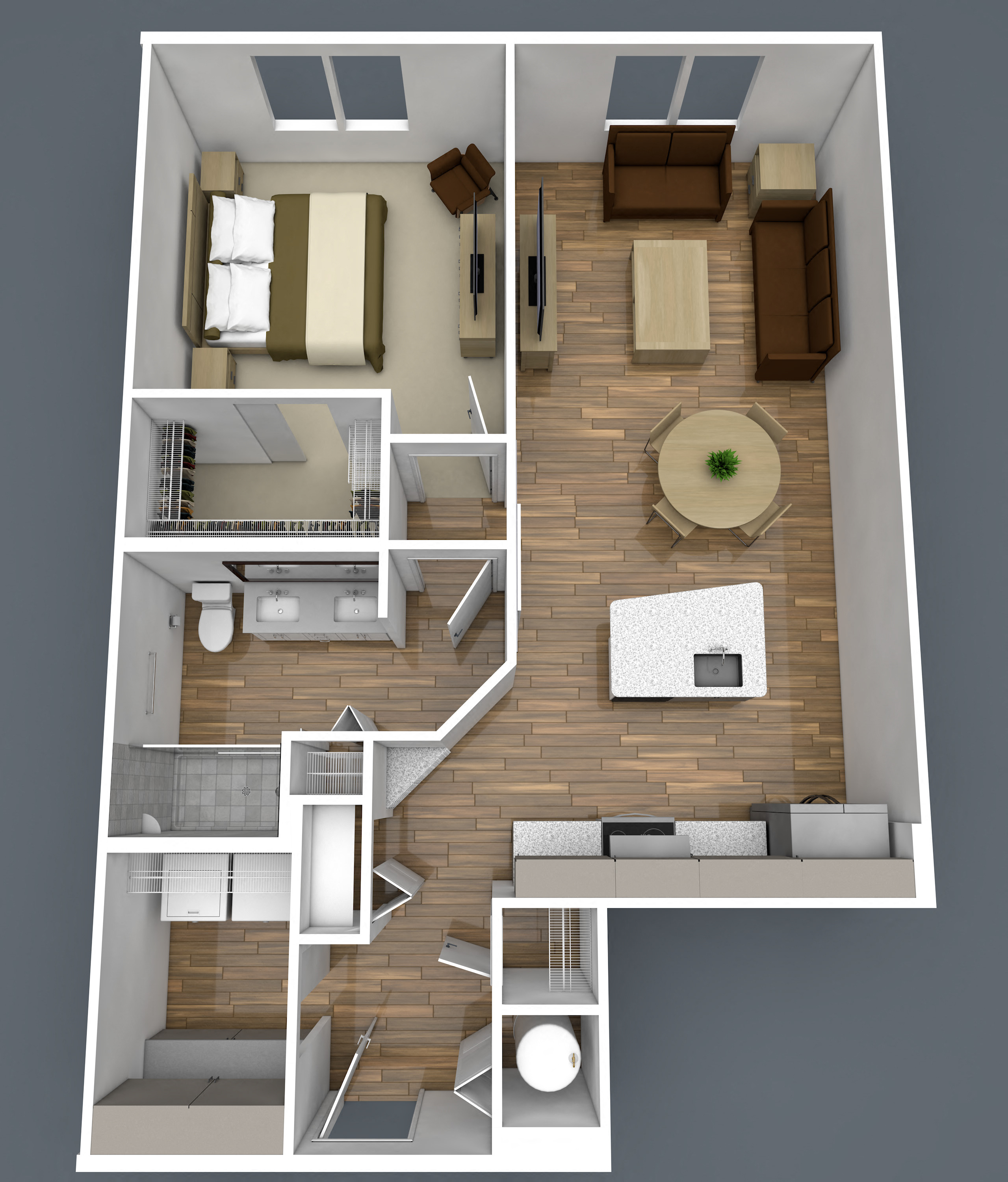Floor plan for 1 bed, 1 bath, 839 sqft