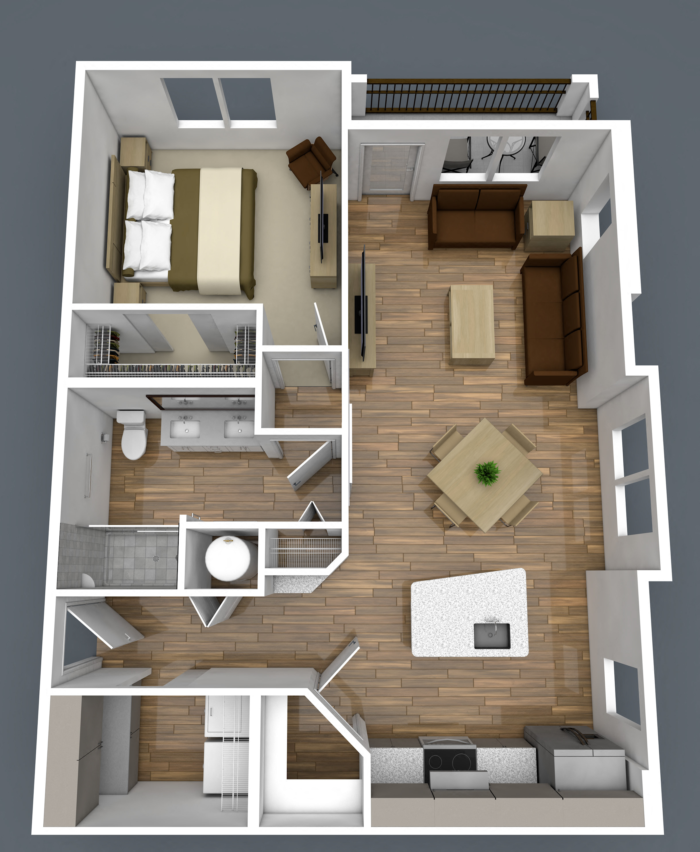 Floor plan for 1 bed, 1 bath, 840 sqft