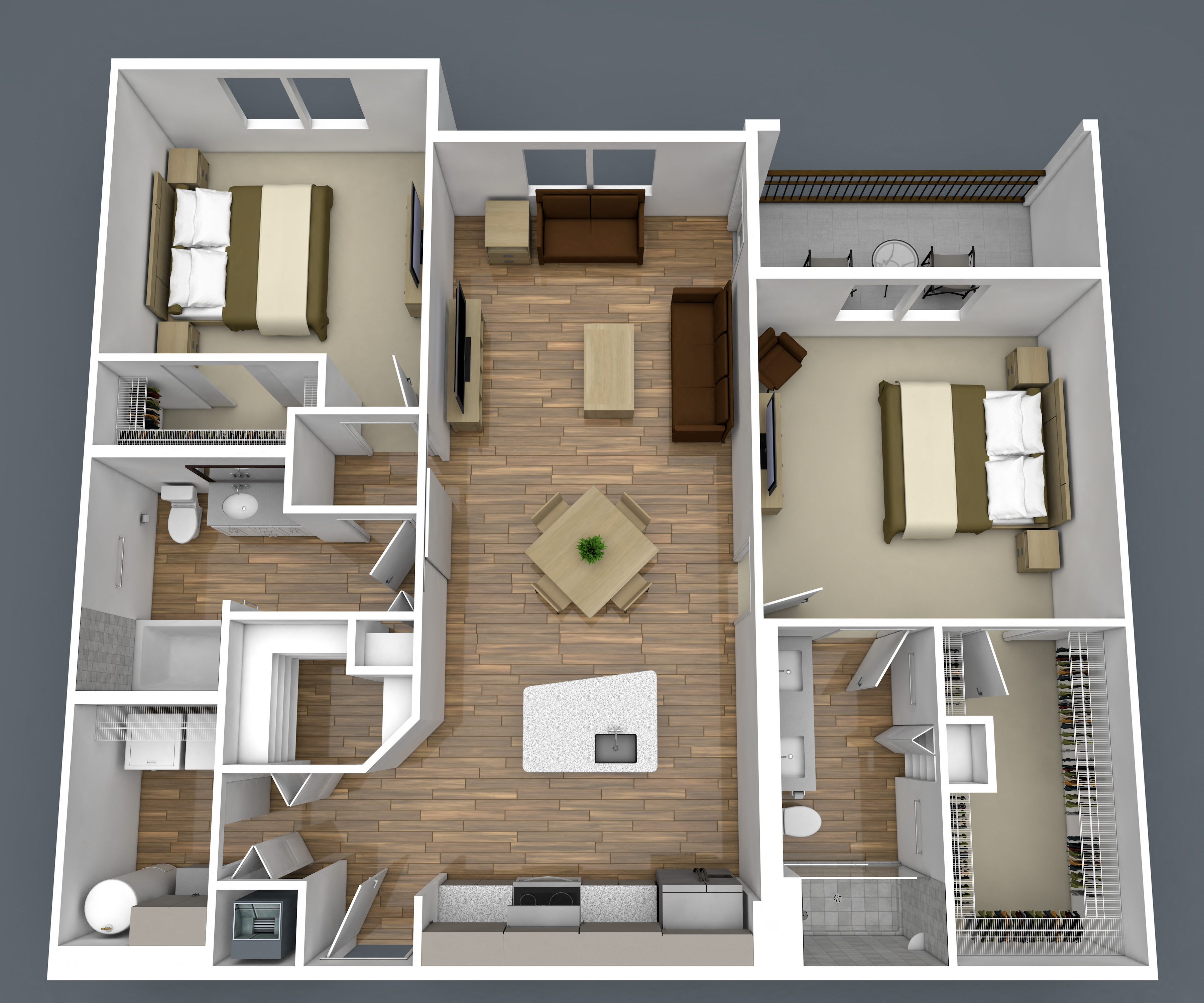 Floor plan for 2 beds, 2 baths, 1158 sqft