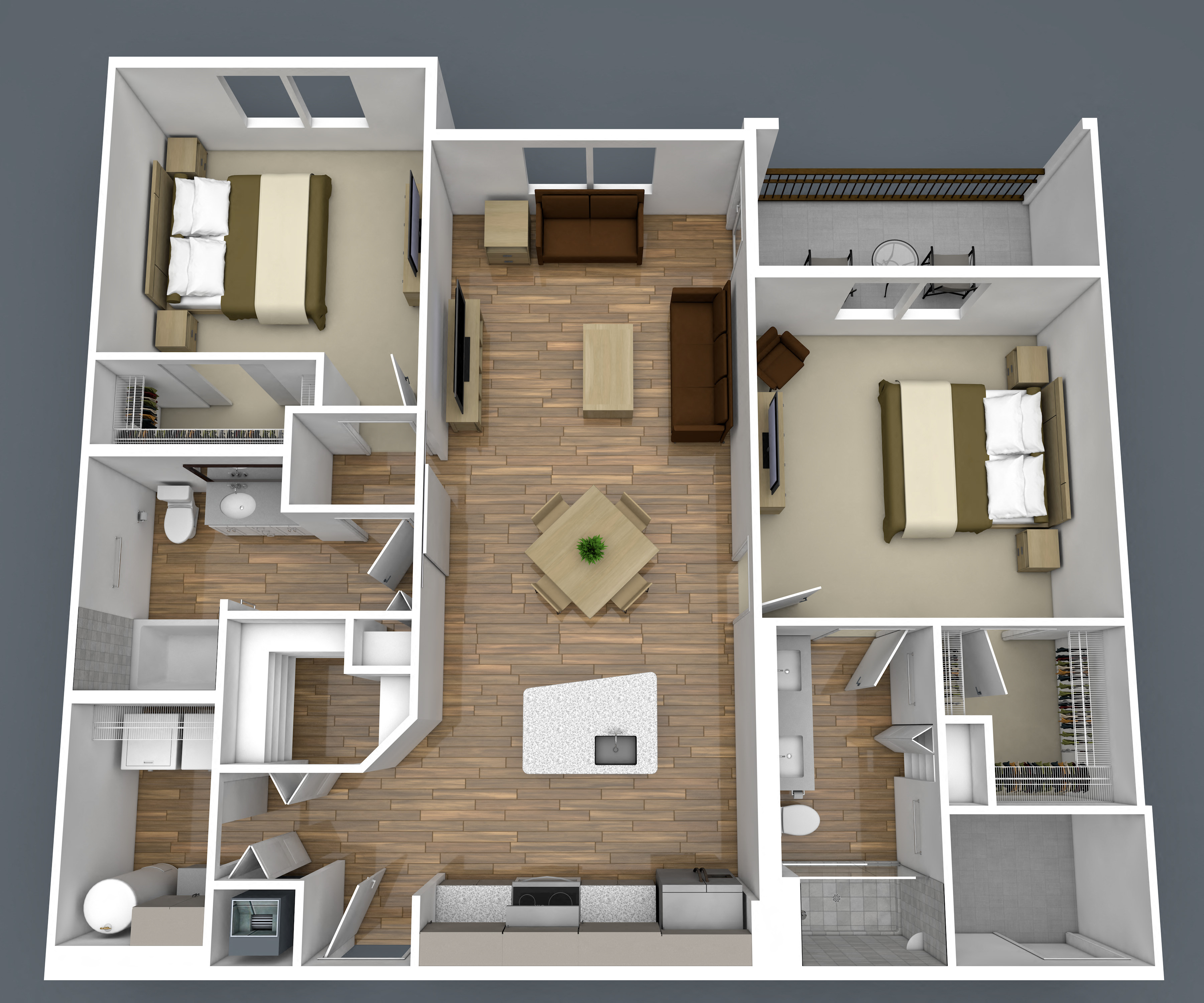 Floor plan for 2 beds, 2 baths, 1124 sqft