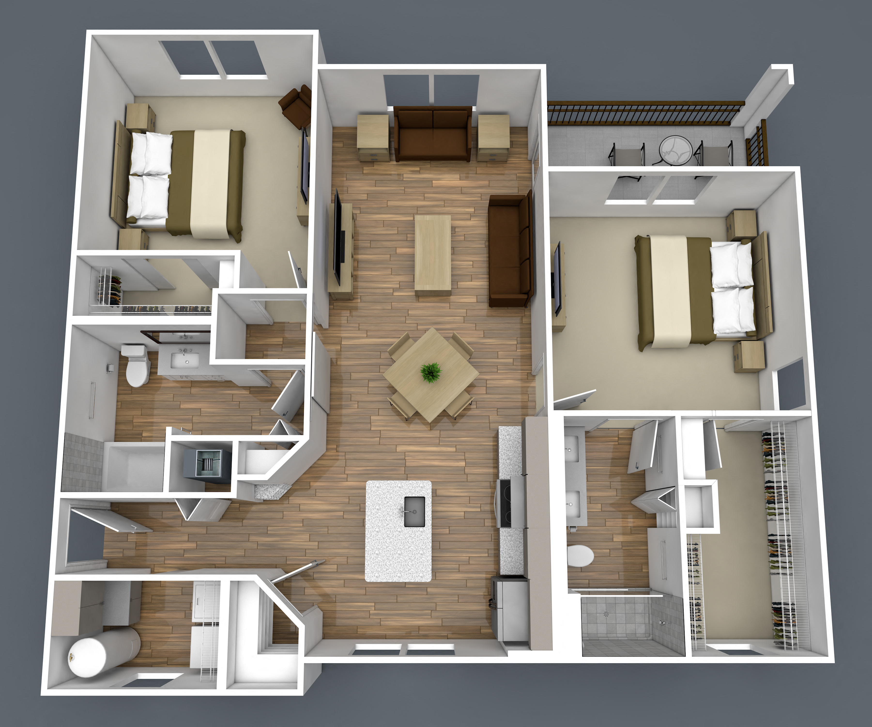 Floor plan for 2 beds, 2 baths, 1150 sqft