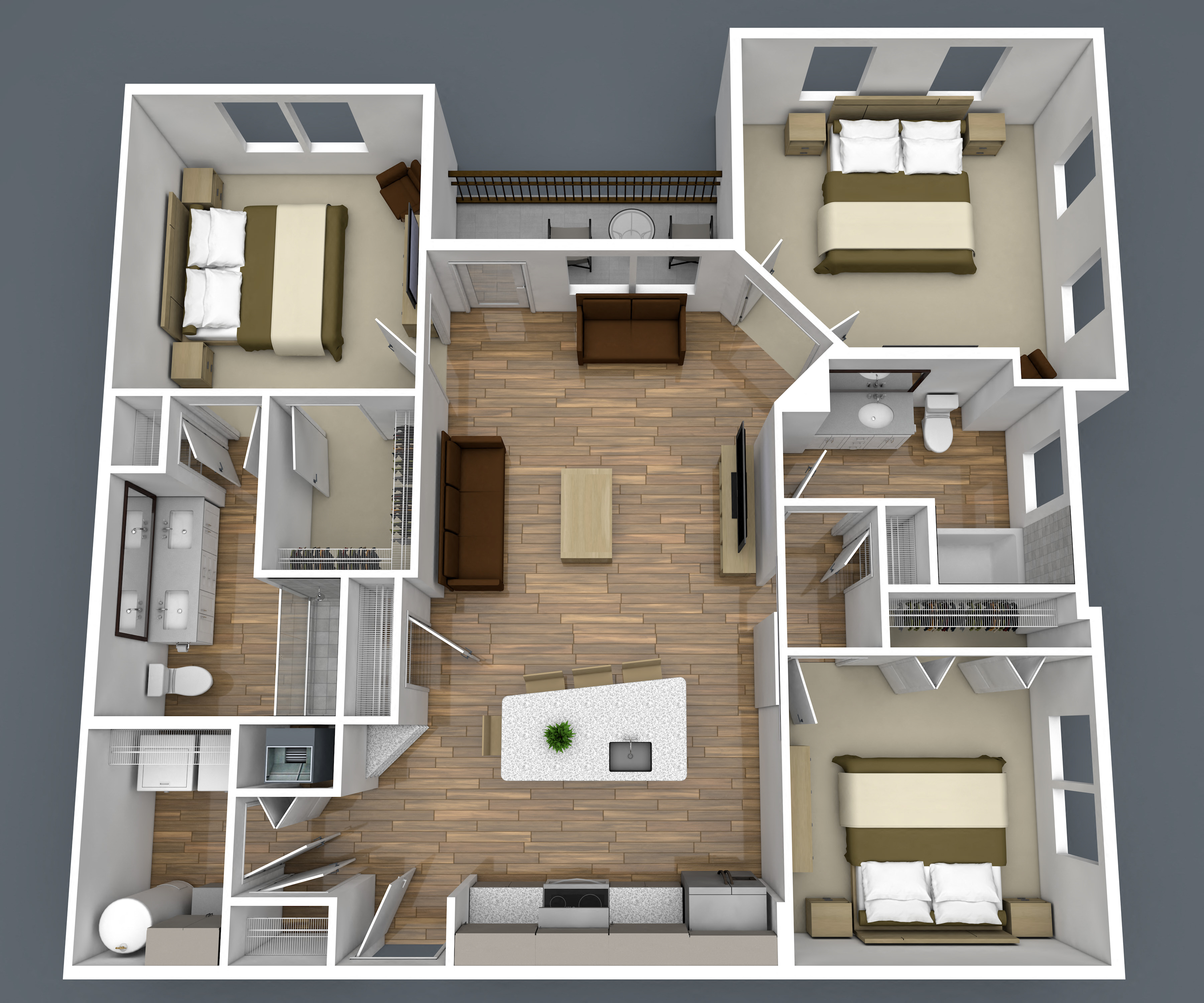 Floor plan for 2 beds, 2 baths, 1254 sqft