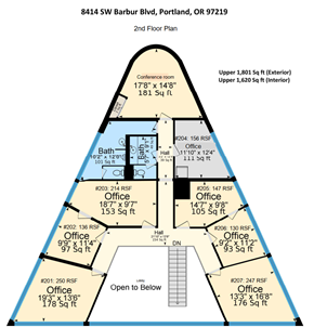 Portland apartment for rent - a floor plan of a pyramid shaped office building