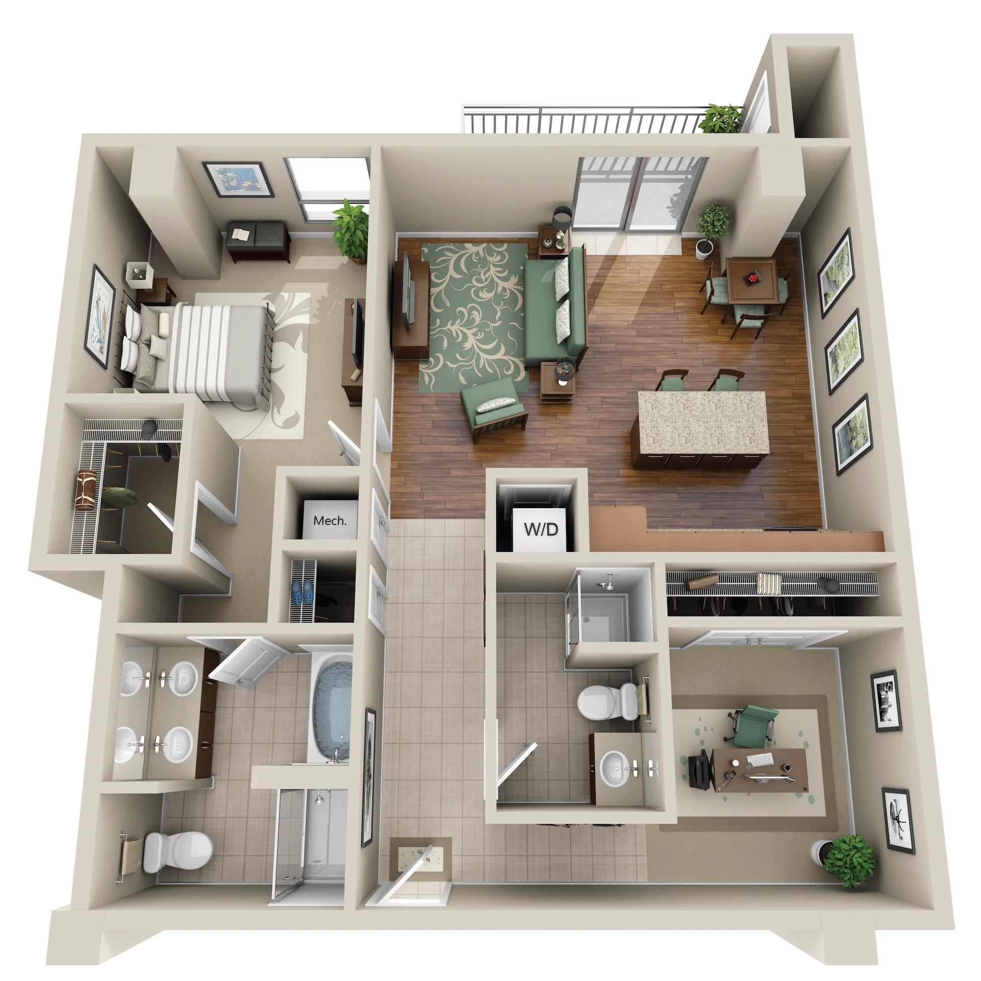 Floor plan for 1 bed, 1 bath