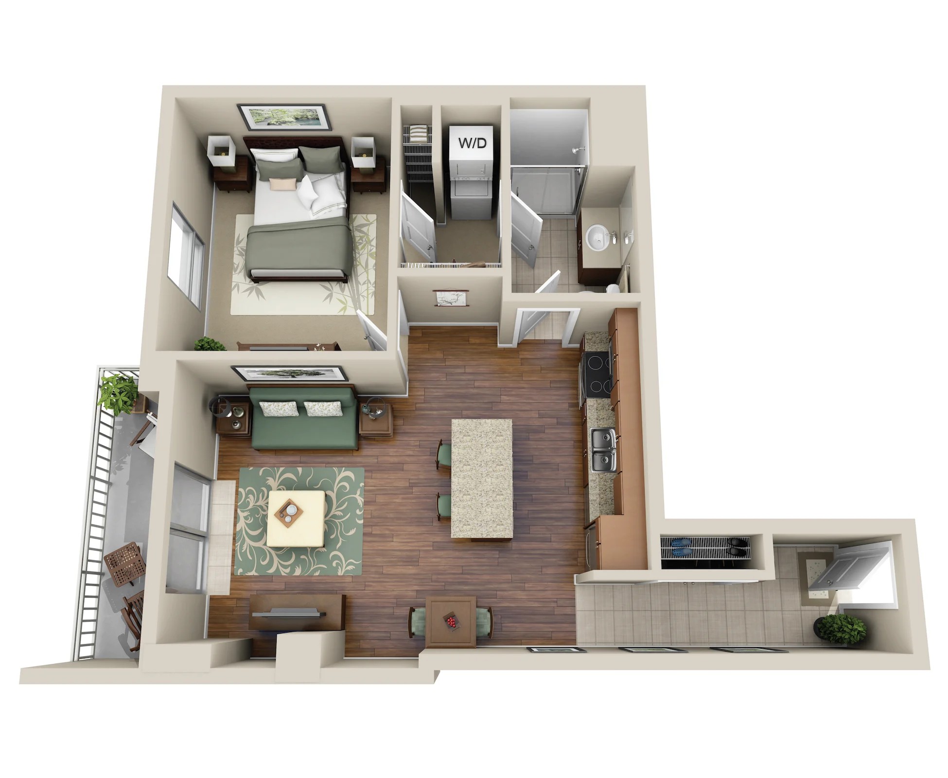 Floor plan for 1 bed, 1 bath, 655 sqft