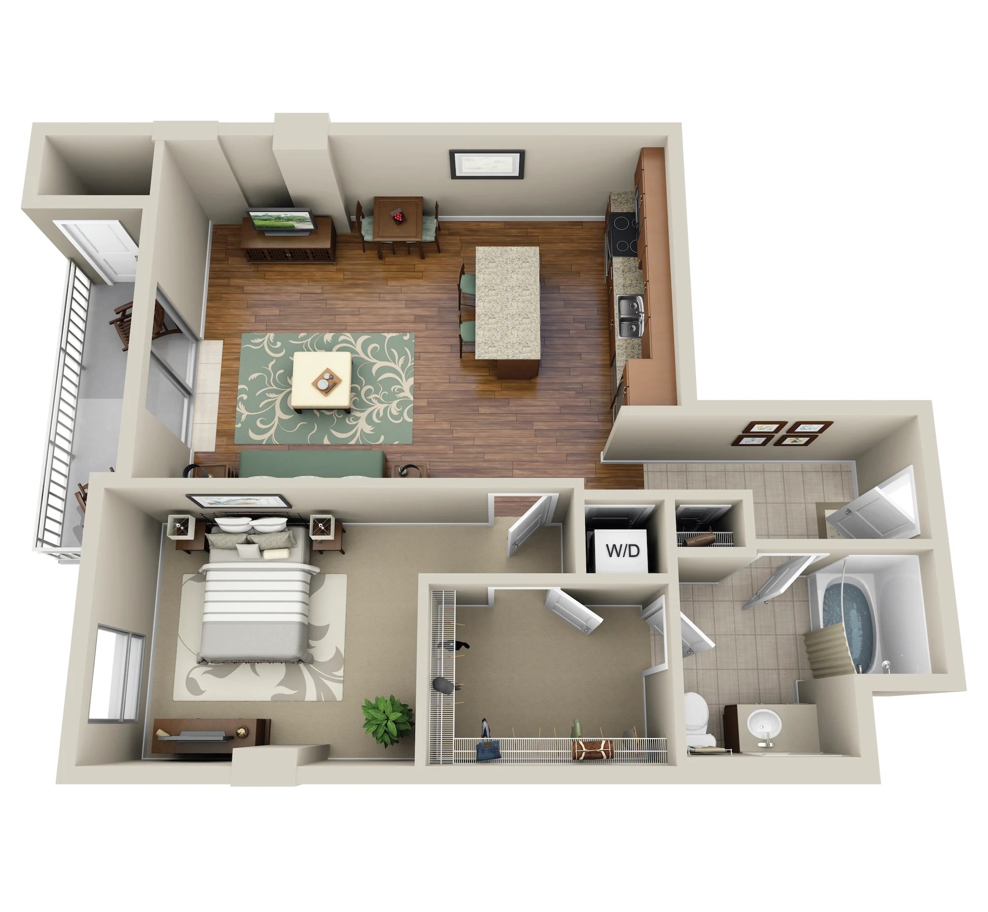Floor plan for 1 bed, 1 bath