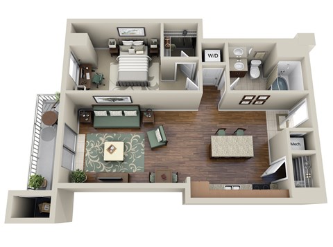 Floor plan for 1 bed, 1 bath, 815 sqft