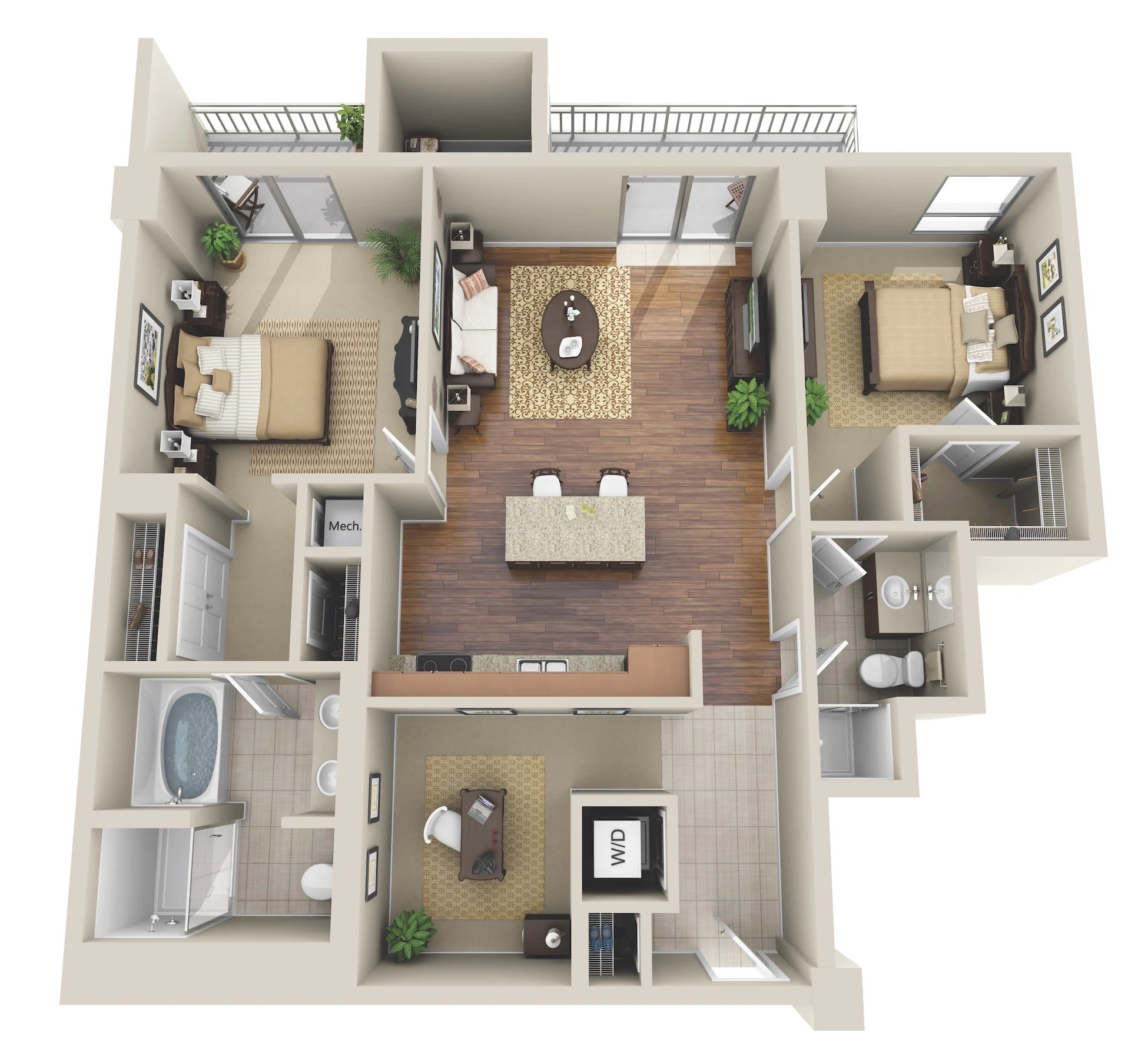 Floor plan for 2 beds, 2 baths, 1120 sqft