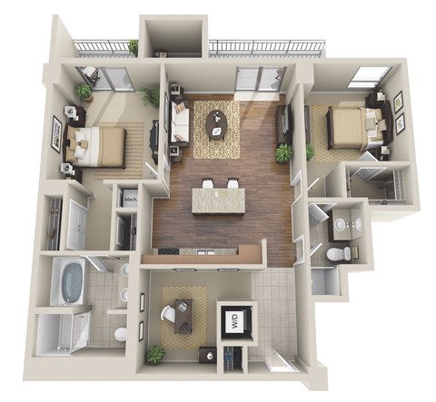 Floor plan for 2 beds, 2 baths, 1120 sqft
