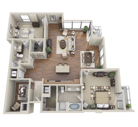 Floor plan for 2 beds, 2 baths, 1638 sqft