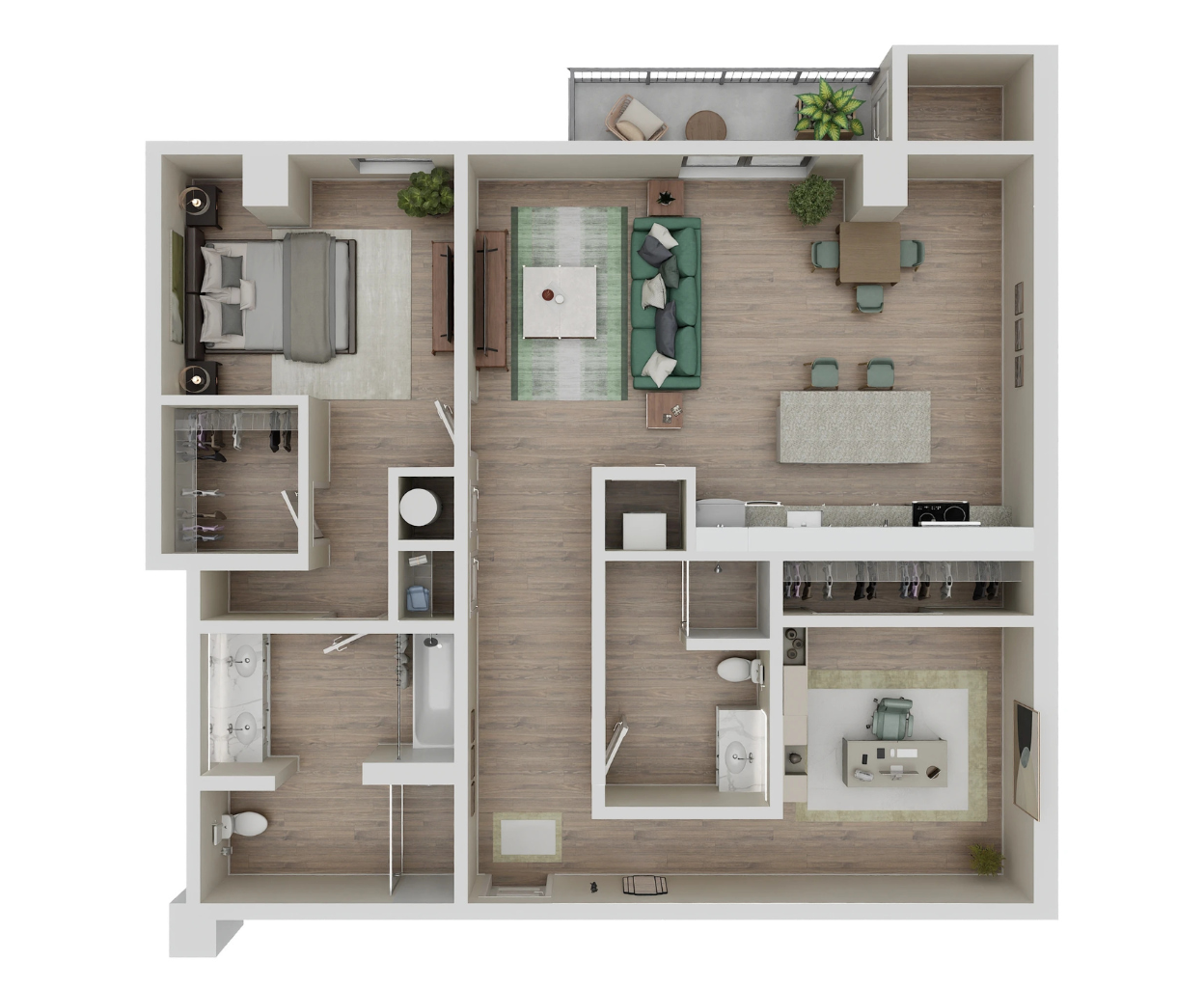 Floor plan for 1 bed, 1 bath, 1043 sqft