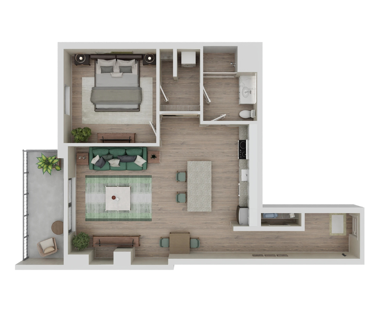 Floor plan for 1 bed, 1 bath, 655 sqft