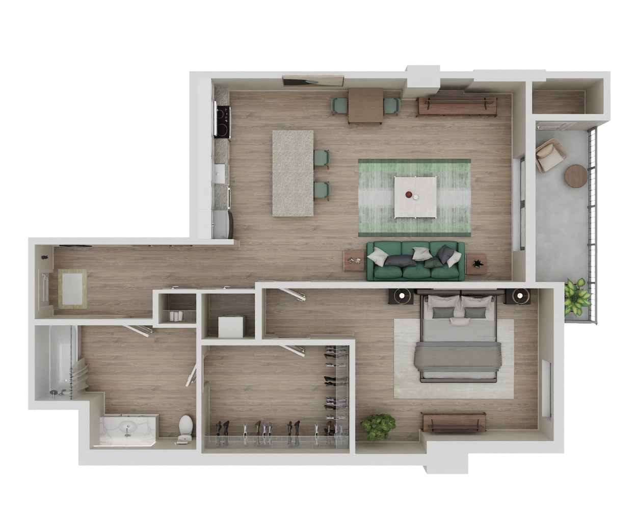 Floor plan for 1 bed, 1 bath, 773 sqft