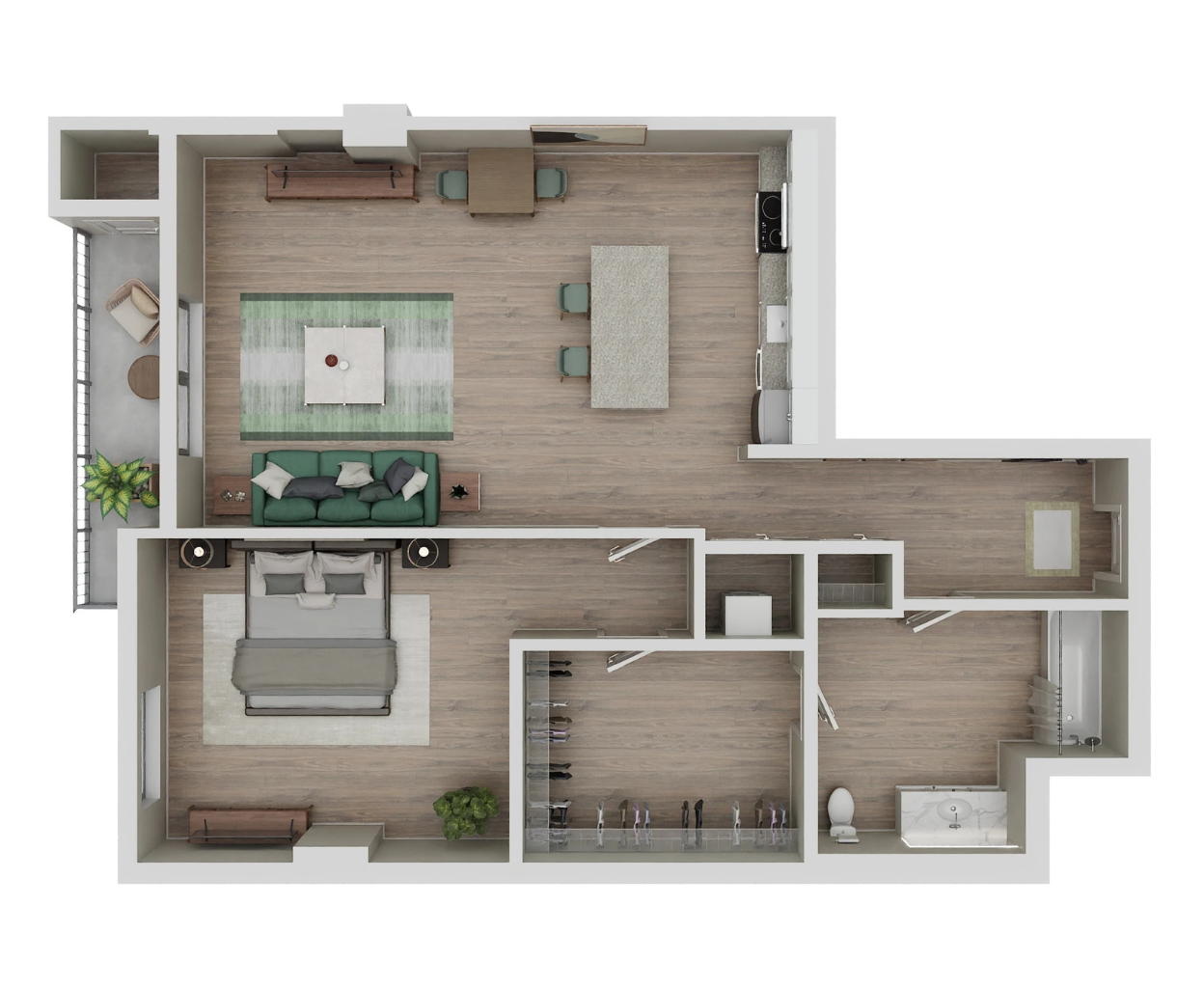 Floor plan for 1 bed, 1 bath