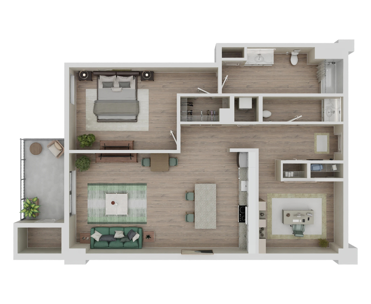 Floor plan for 1 bed, 1 bath, 860 sqft