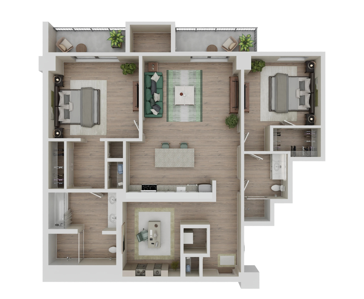 Floor plan for 2 beds, 2 baths, 1120 sqft