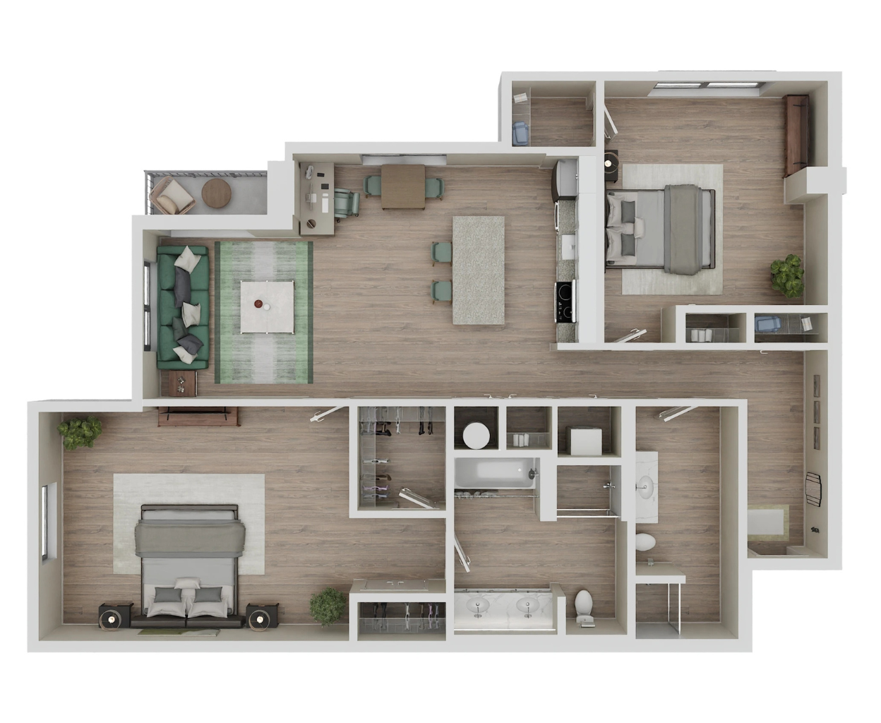 Floor plan for 2 beds, 2 baths