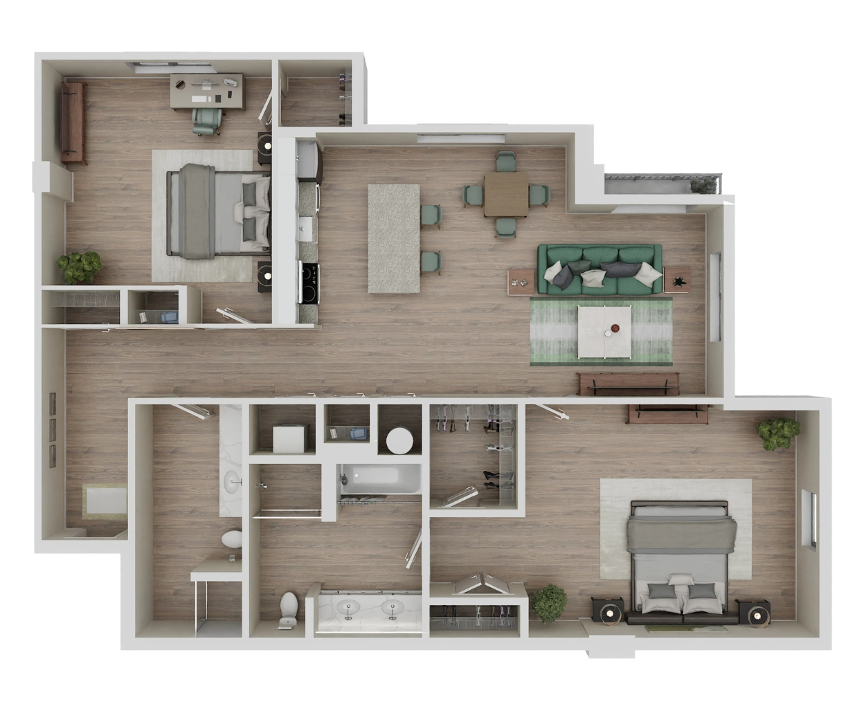 Floor plan for 2 beds, 2 baths, 1271 sqft