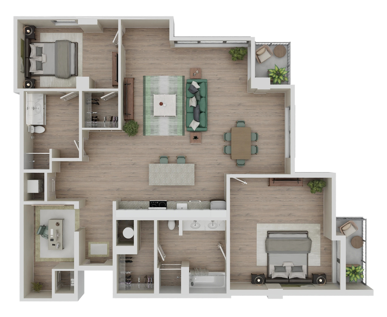 Floor plan for 2 beds, 2 baths