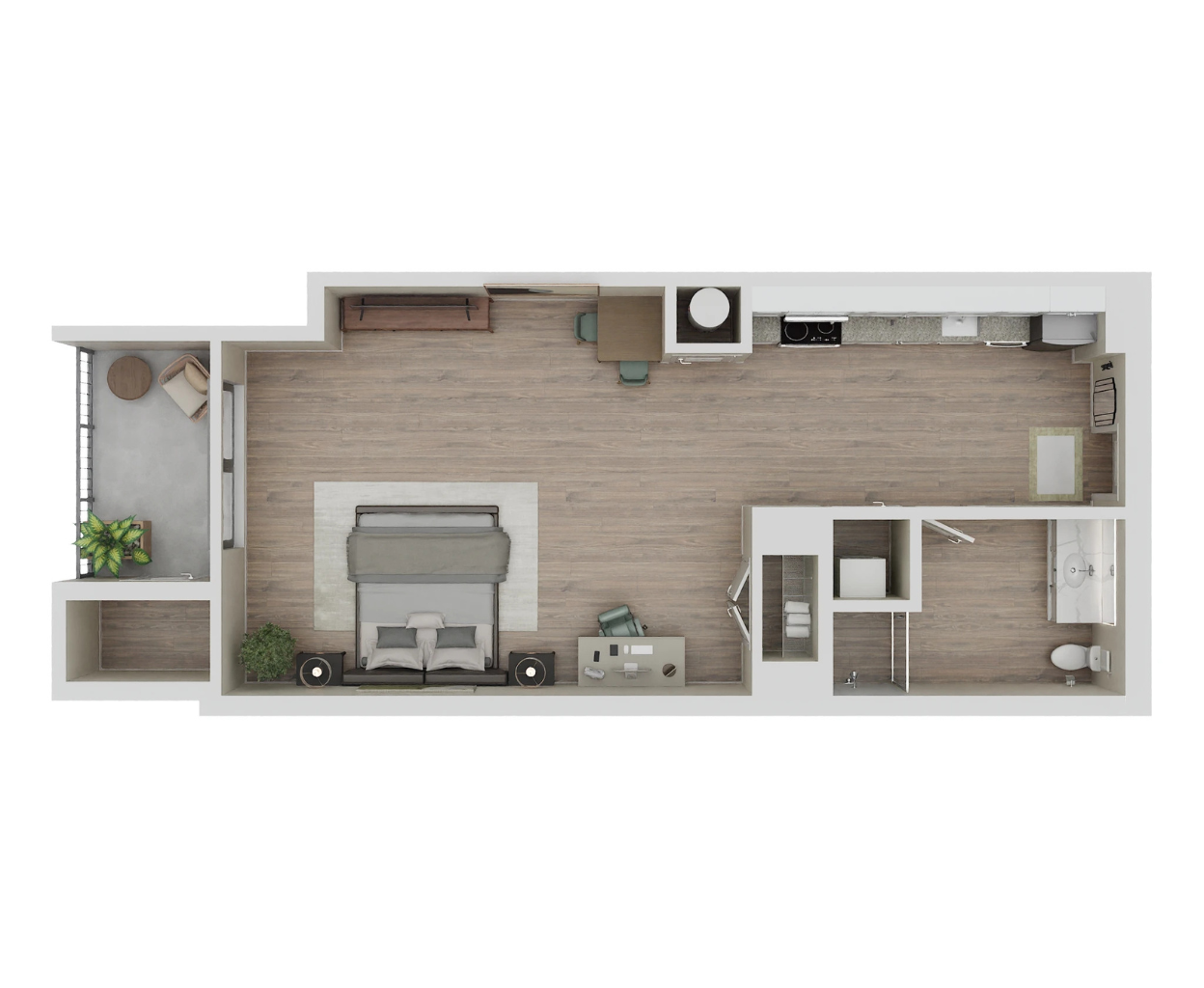 Floor plan for studio, 1 bath, 534 sqft