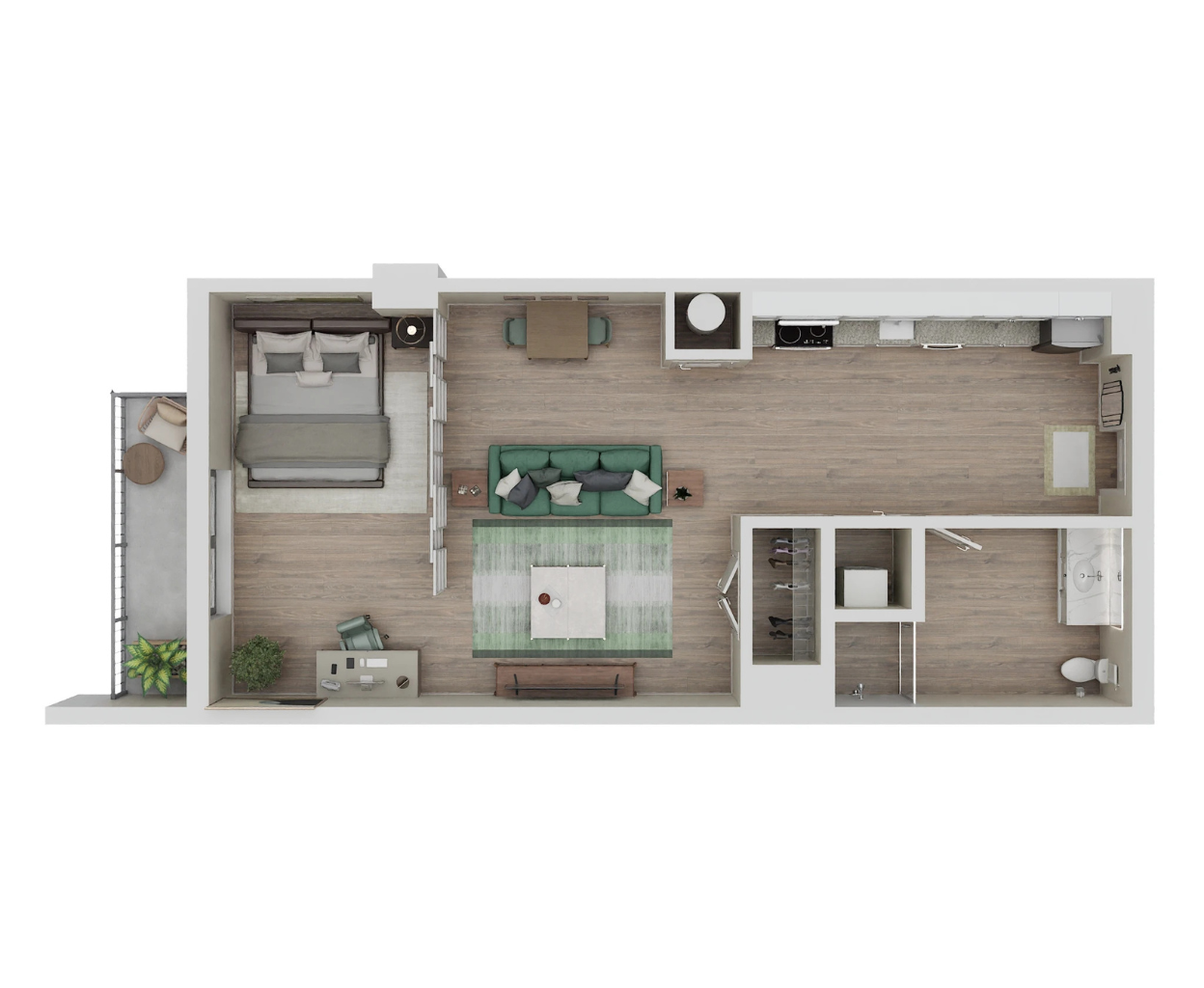 Floor plan for studio, 1 bath, 544 sqft